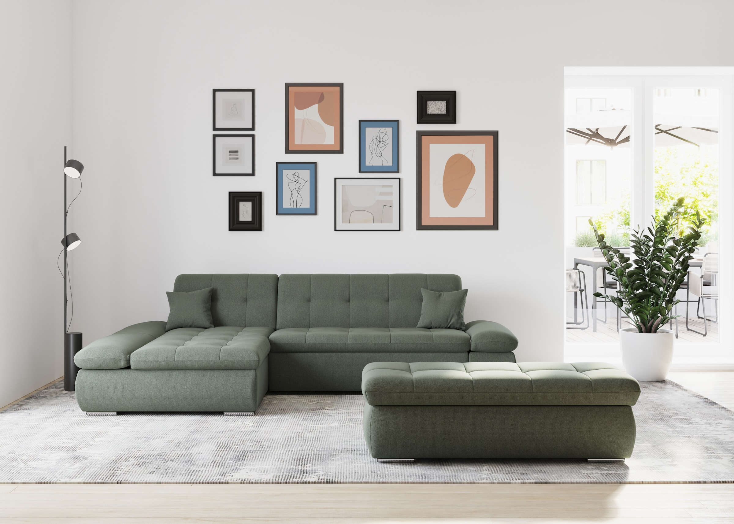 DOMO collection Ecksofa »Moric B/T/H 300/172/80 cm, auch in Cord, L-Form«, XXL-Format, wahlweise auch mit Bettfunktion und Armverstellung