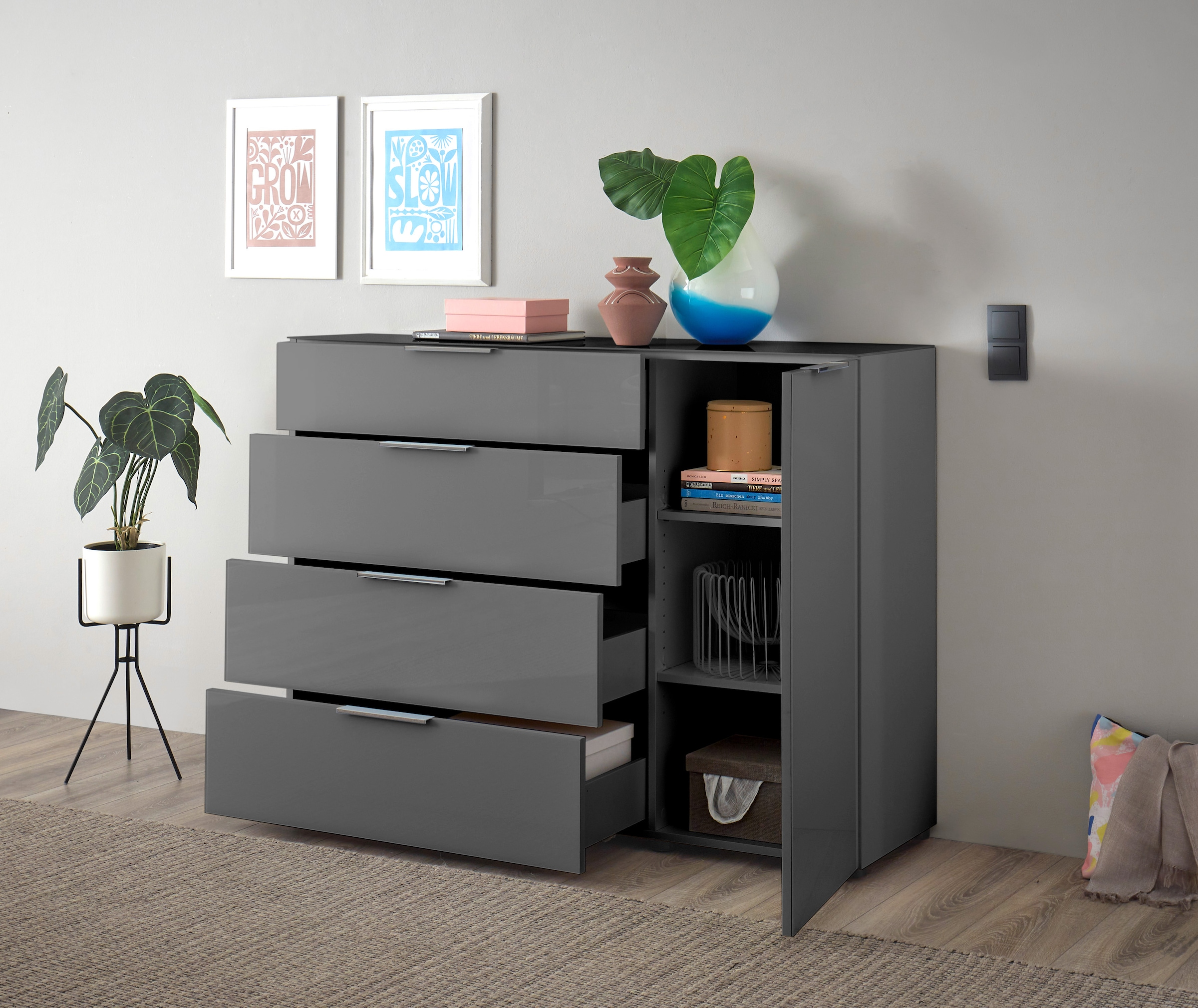 HBZ Kommode »Santorin, BxHxT 135x99x40 cm«, (1 St.), Breite 135cm, Softclose für Türen und Schubkästen, Melaminbeschichtung