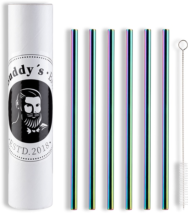 Buddy's Trinkhalme »Buddy´s Bar«, (Set), wiederverwendbar, 6 Strohhalme + Reinigungsbürste, Regenbogen-Look