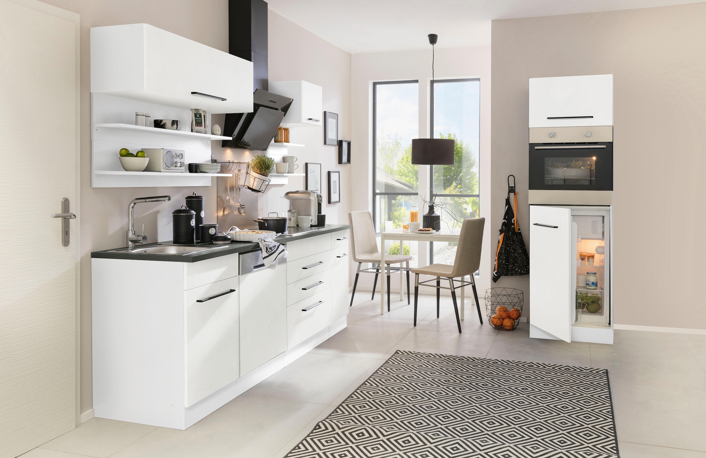 KOCHSTATION Küchenzeile »KS-Tulsa« ohne E-Geräte, Breite 290 cm, schwarze Metallgriffe, MDF Fronten