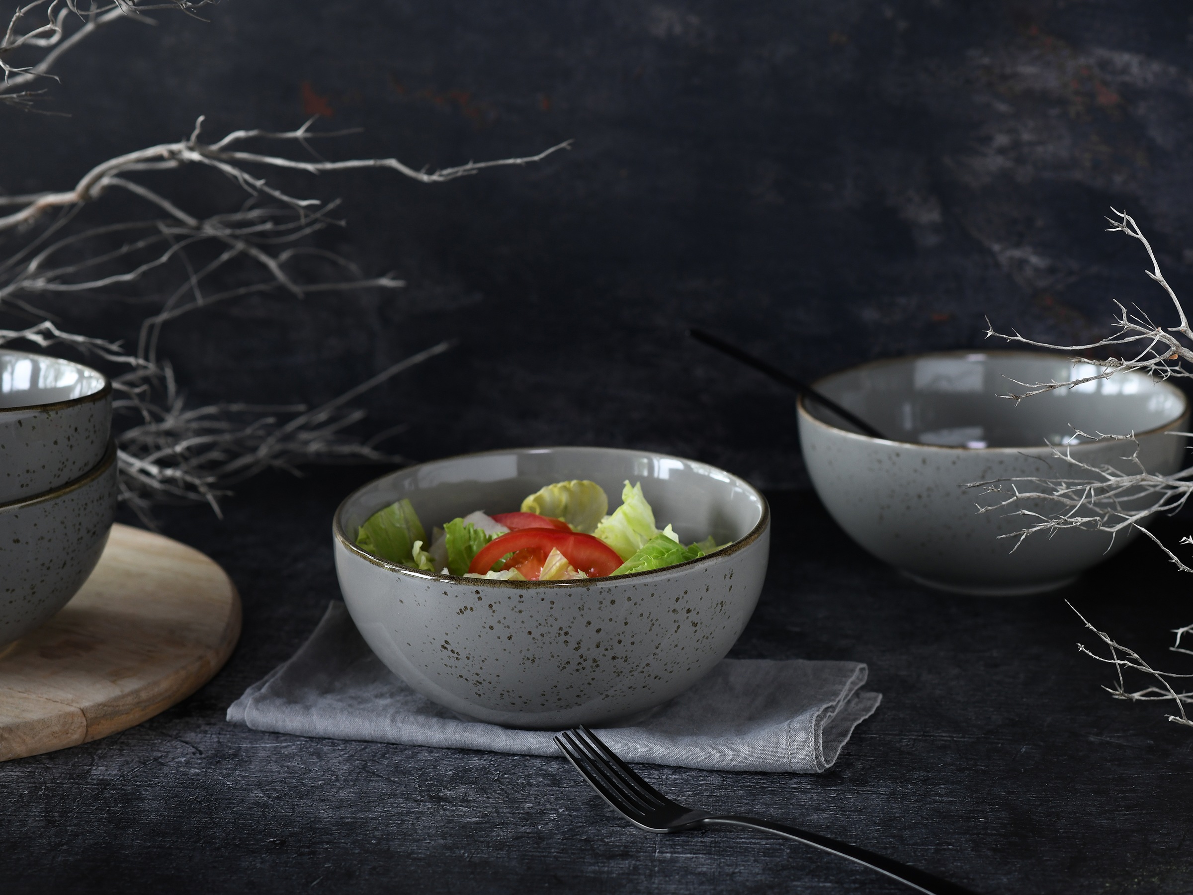 CreaTable Schale »Nature Collection, Buddha Bowl 4-tlg«, 4 tlg., aus Steinzeug, Handwerklicher Look, Vintage, Höhe 8,5 cm