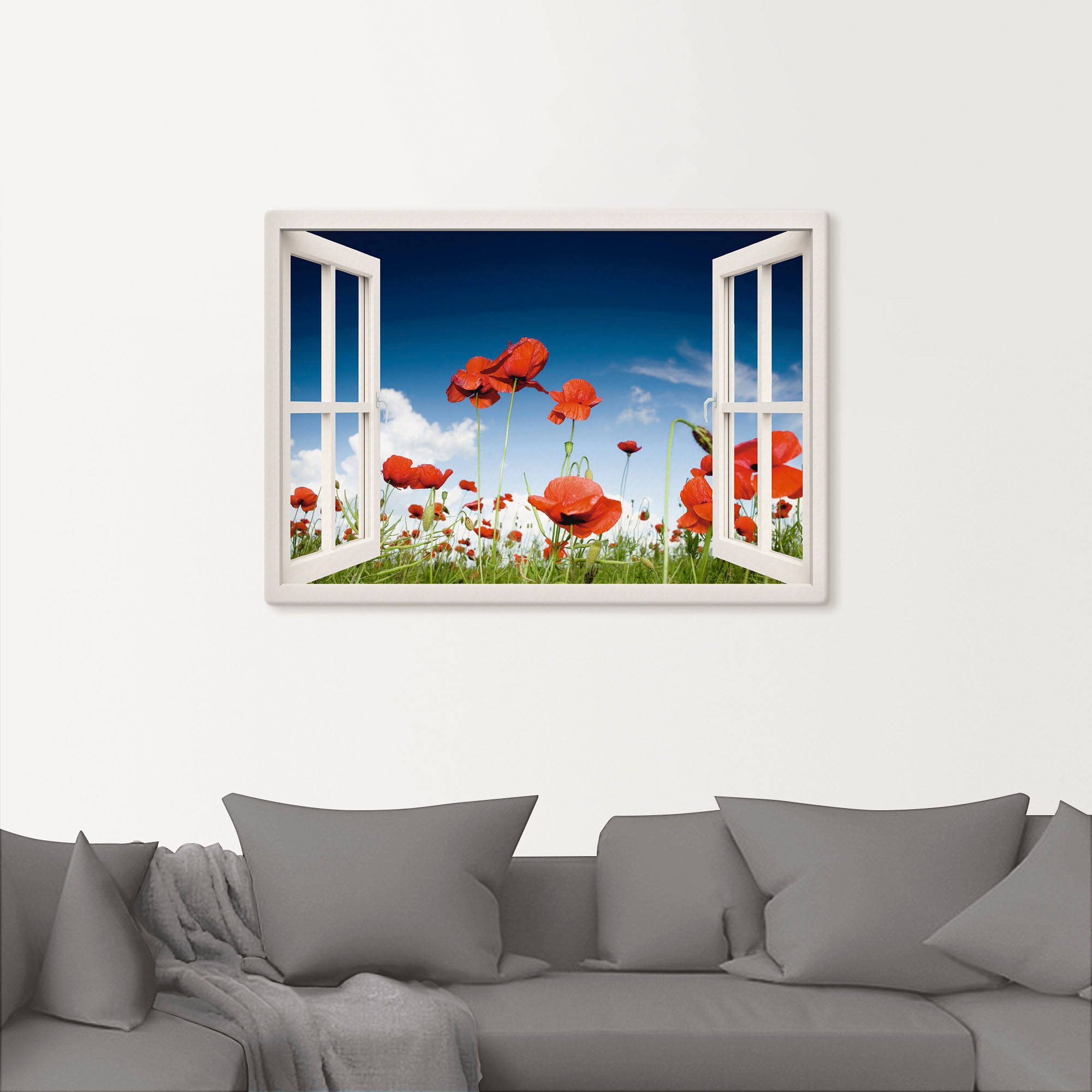 Artland Wandbild »Fensterblick Feld mit Mohnblumen«, Fensterblick, (1 St.), günstig online kaufen