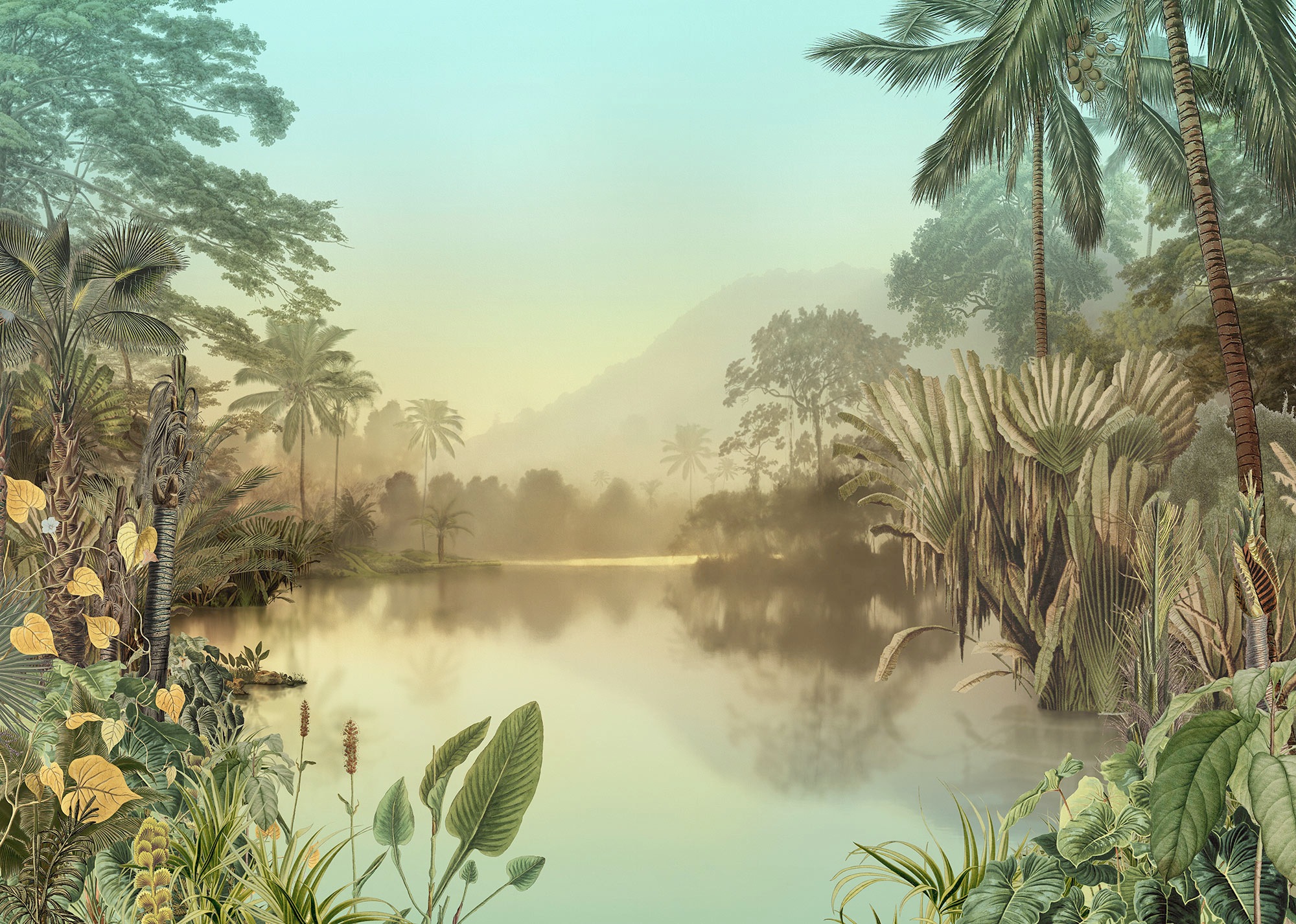 Komar Fototapete »Lac Tropical«, bedruckt, 350 x 250 cm (Breite x Höhe) - Tapete, Vlies, Wohnzimmer, Schlafzimmer