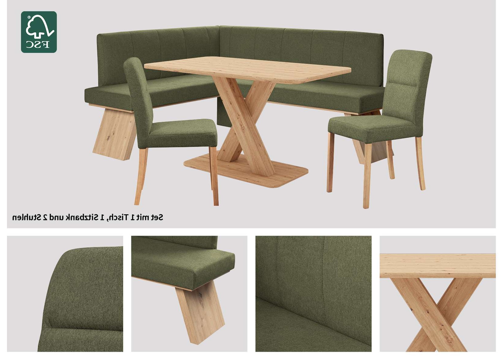 Home affaire Eckbankgruppe »Nina«, (Set, 4 tlg., 4er), Sitzgruppe Esszimmer Stühle Tisch und Bank bequem gepolstert