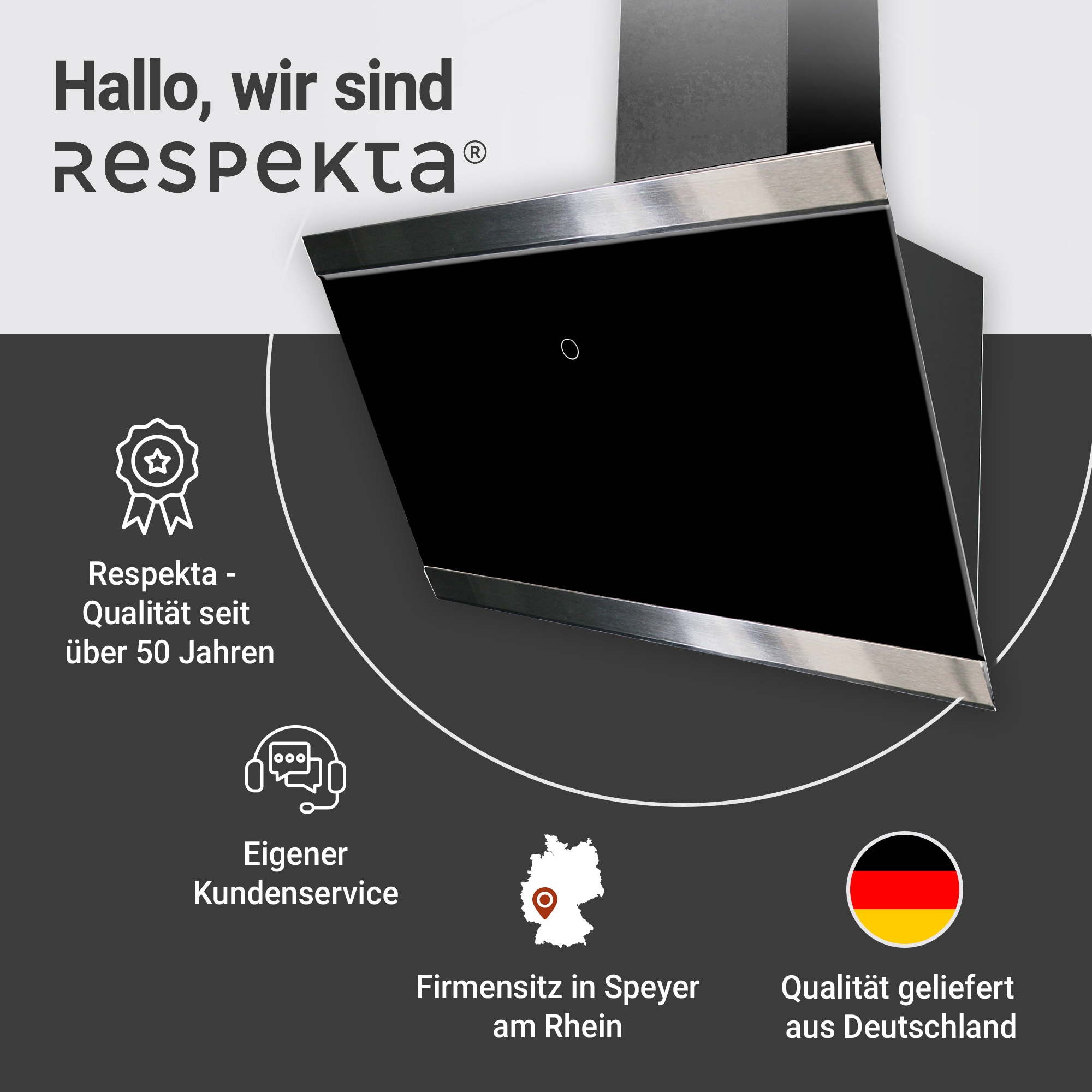 RESPEKTA Kopffreihaube »CH89060S«, 60 cm, 9 Leistungsstufen, LED-Beleuchtung, Ab- und Umluftfähig