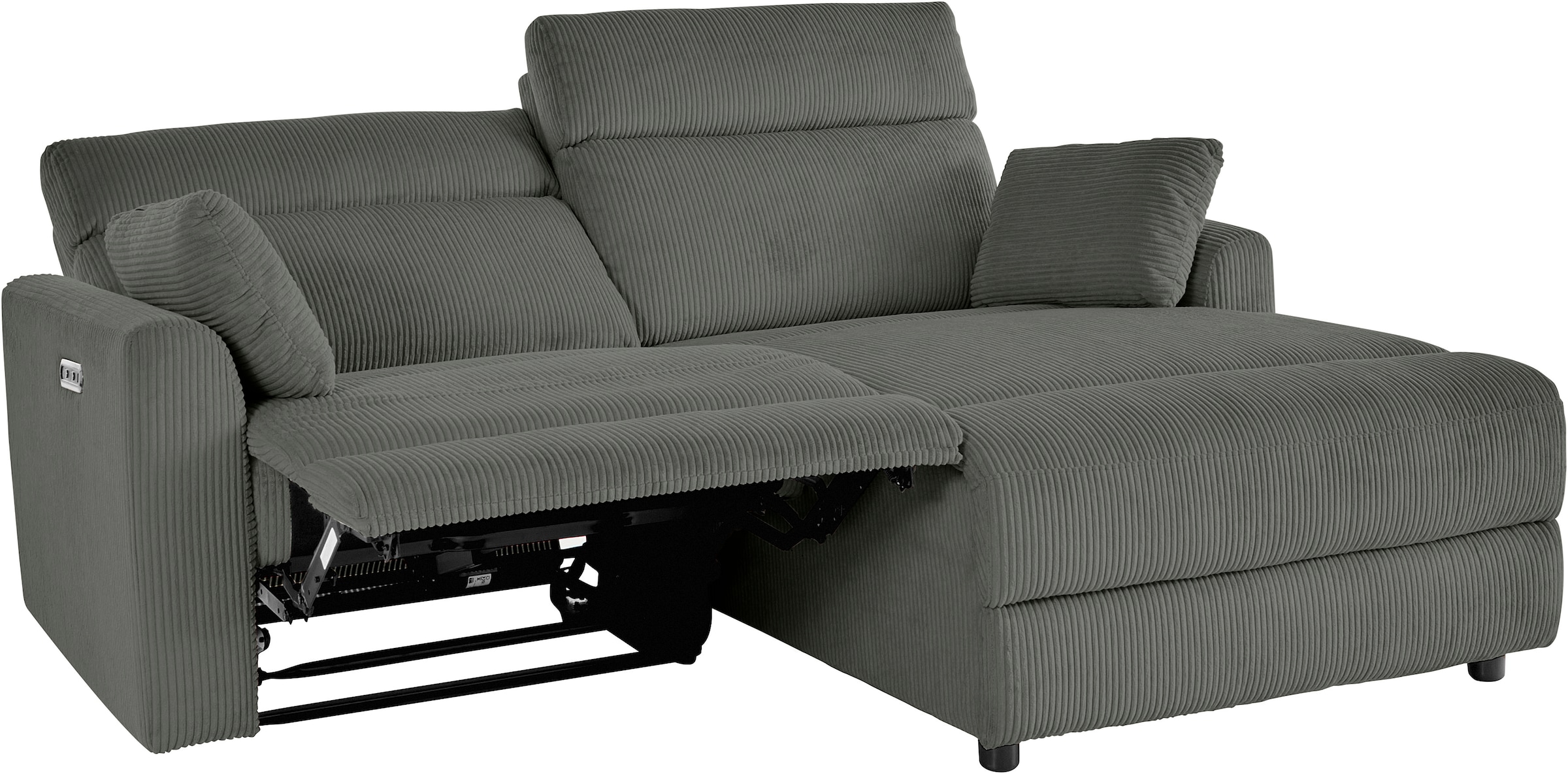 INOSIGN Ecksofa »JENNA, L-Form, 209cm, manuelle u. elektrische Funktion, mit USB A/C,«, Liegefunktion 105°-150°, Federkern, Cord