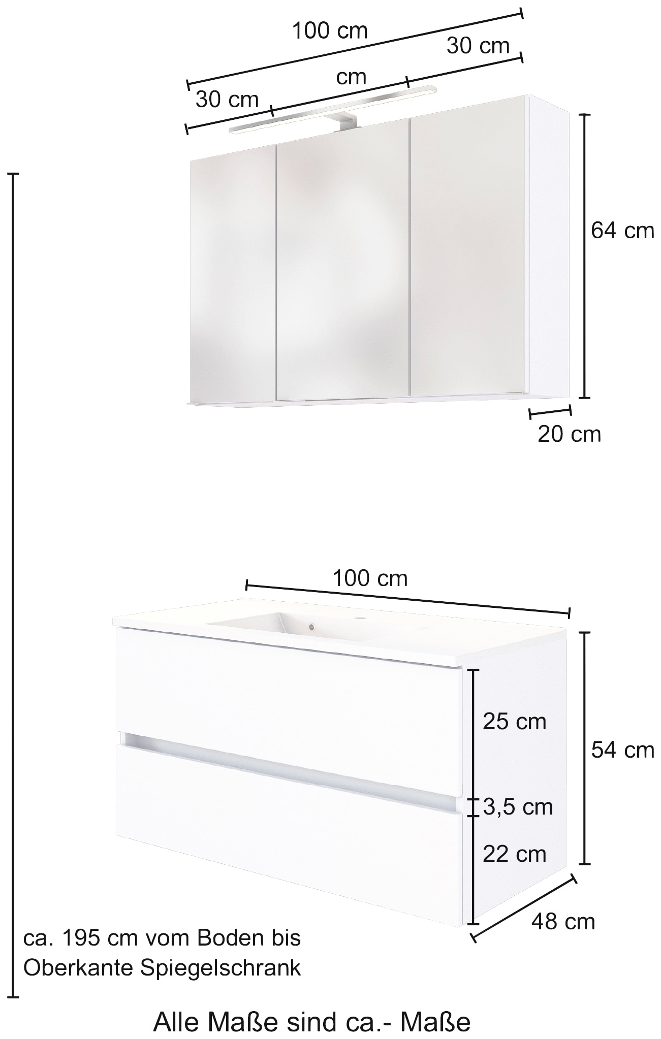 welltime Badmöbel-Set »Baabe«, (Set, 2 St.), Breite 100 cm, Softclose-Funktion