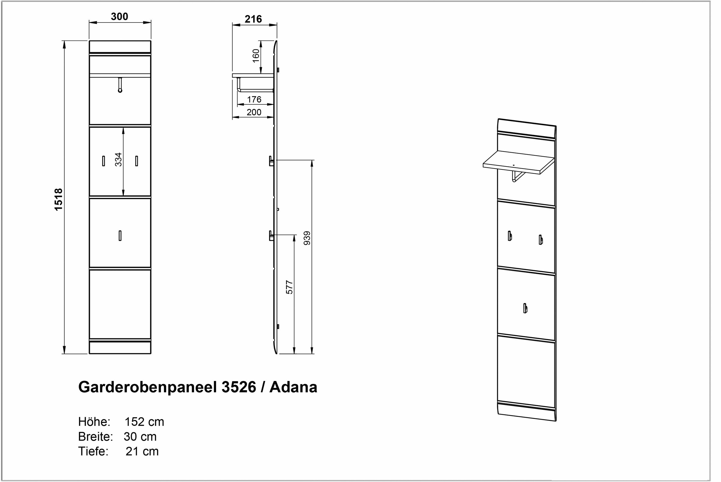 GERMANIA Garderobenpaneel »Adana«, in Hochglanz