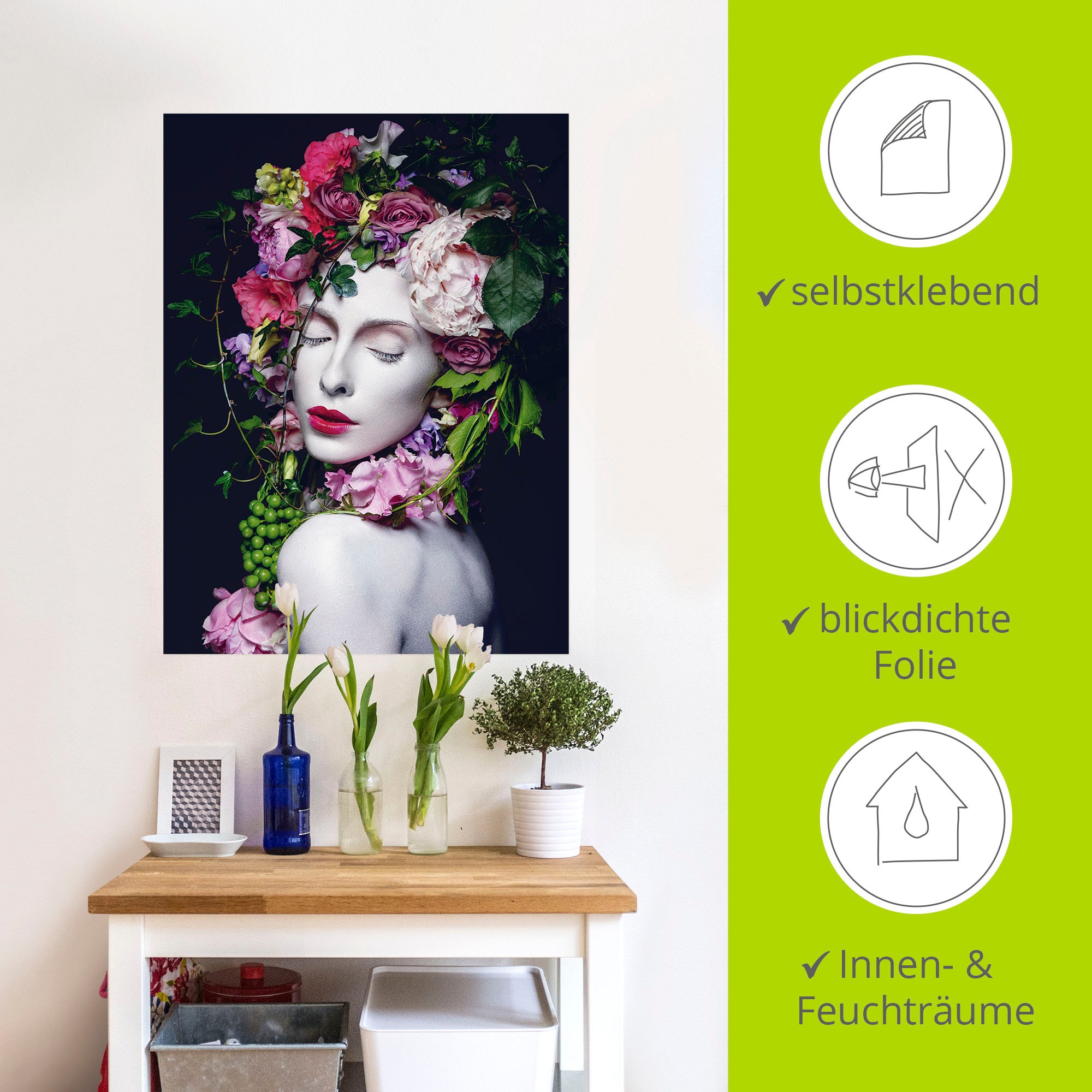 Artland Wandbild »Schöne Blumenkönigin«, Bilder von Frauen, (1 St.), als Alubild, Outdoorbild, Leinwandbild, Poster, Wandaufkleber