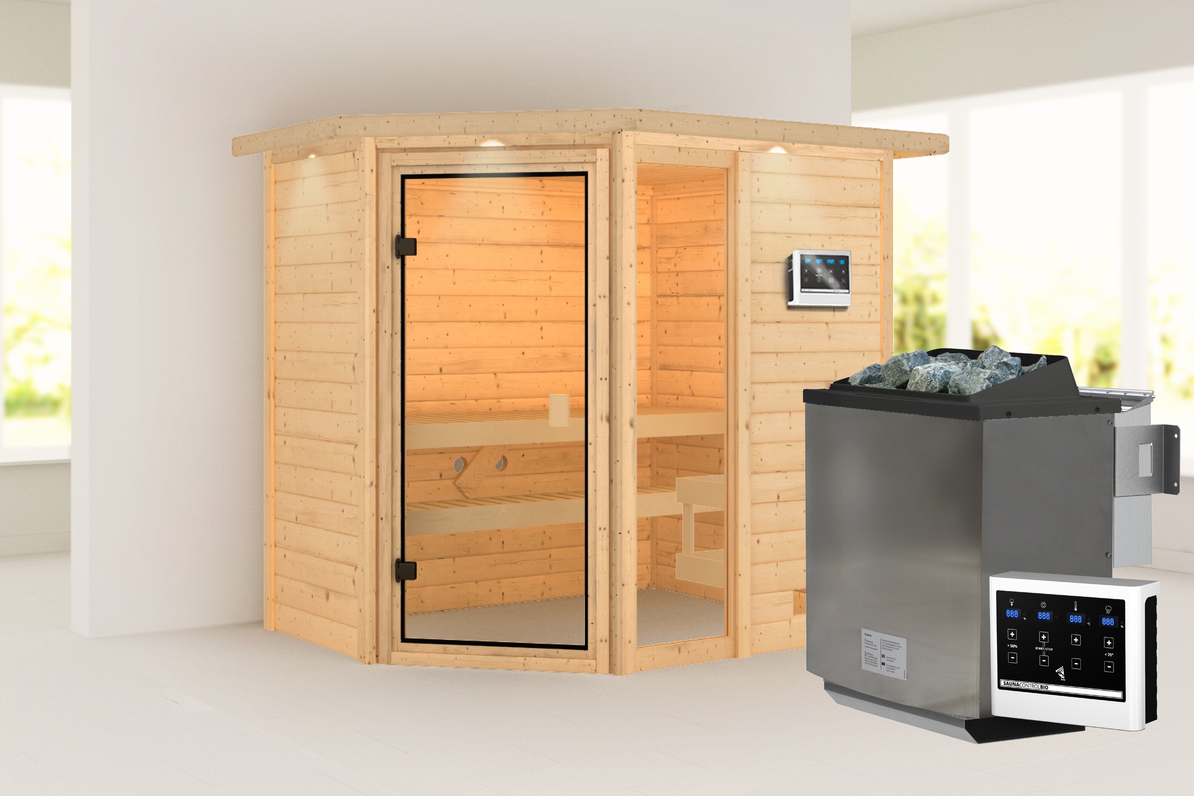 Karibu Sauna »"Josie" mit bronzierter Tür und Kranz, naturbelassen« aus hoc günstig online kaufen