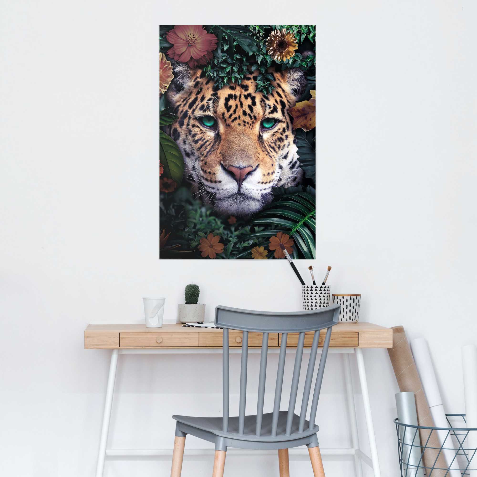 Reinders! Poster »Leopard Blumen - Pflanzen - Farbenfroh - Tiermotiv«, (1 St.)