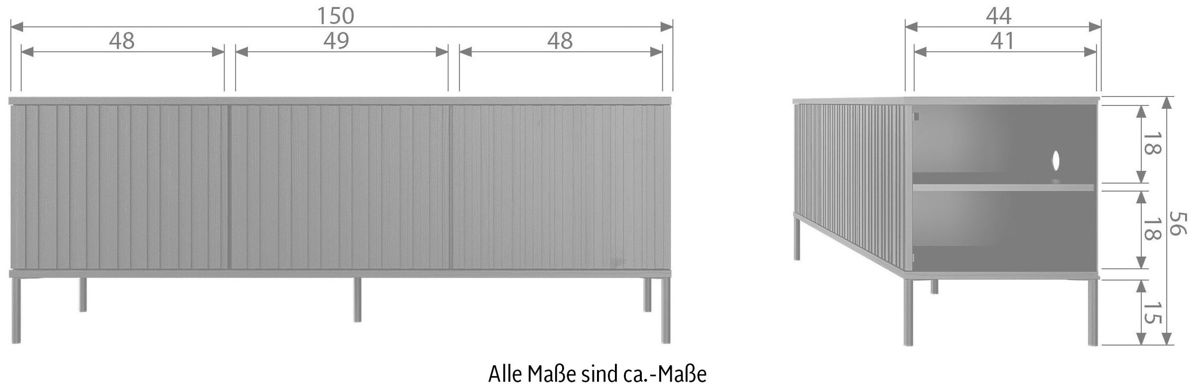 WOOOD Sideboard »New Gravure, TV-Kommode, Breite 100 cm oder 150 cm«, Kommode Höhe 56 cm, mit grafischen Relieftüren, viel Stauraum