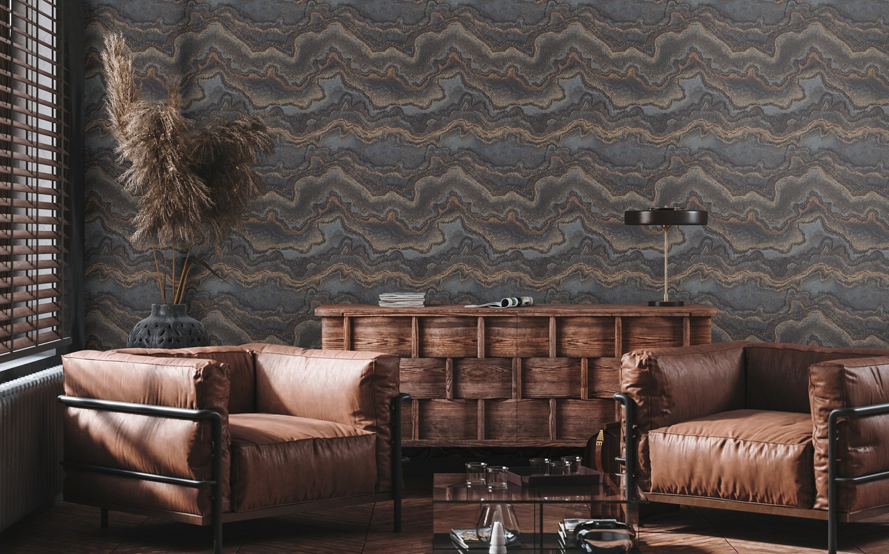 living walls Vliestapete »Stories of Life Tapete in Malachit Steinoptik Schwarz Gold«, glänzend-abstrakt-organisch, Metallic Design Vliestapete für Wohnzimmer Tapeten Wohnzimmer modern
