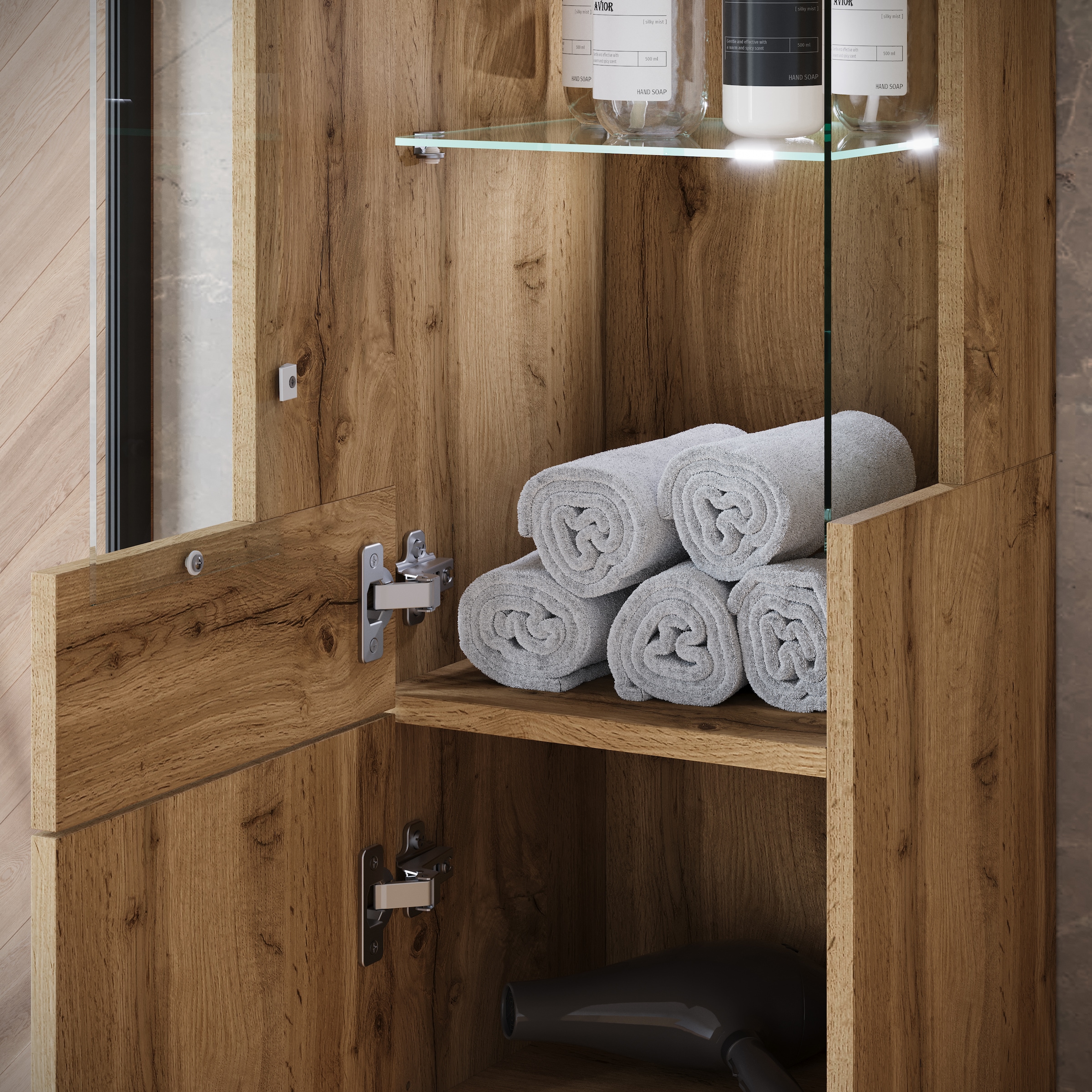INOSIGN Badmöbel-Set »Kenia«, (Set, 5 St.), Modernes Badmöbel-Set mit viel Stauraum und Glaseinsatz