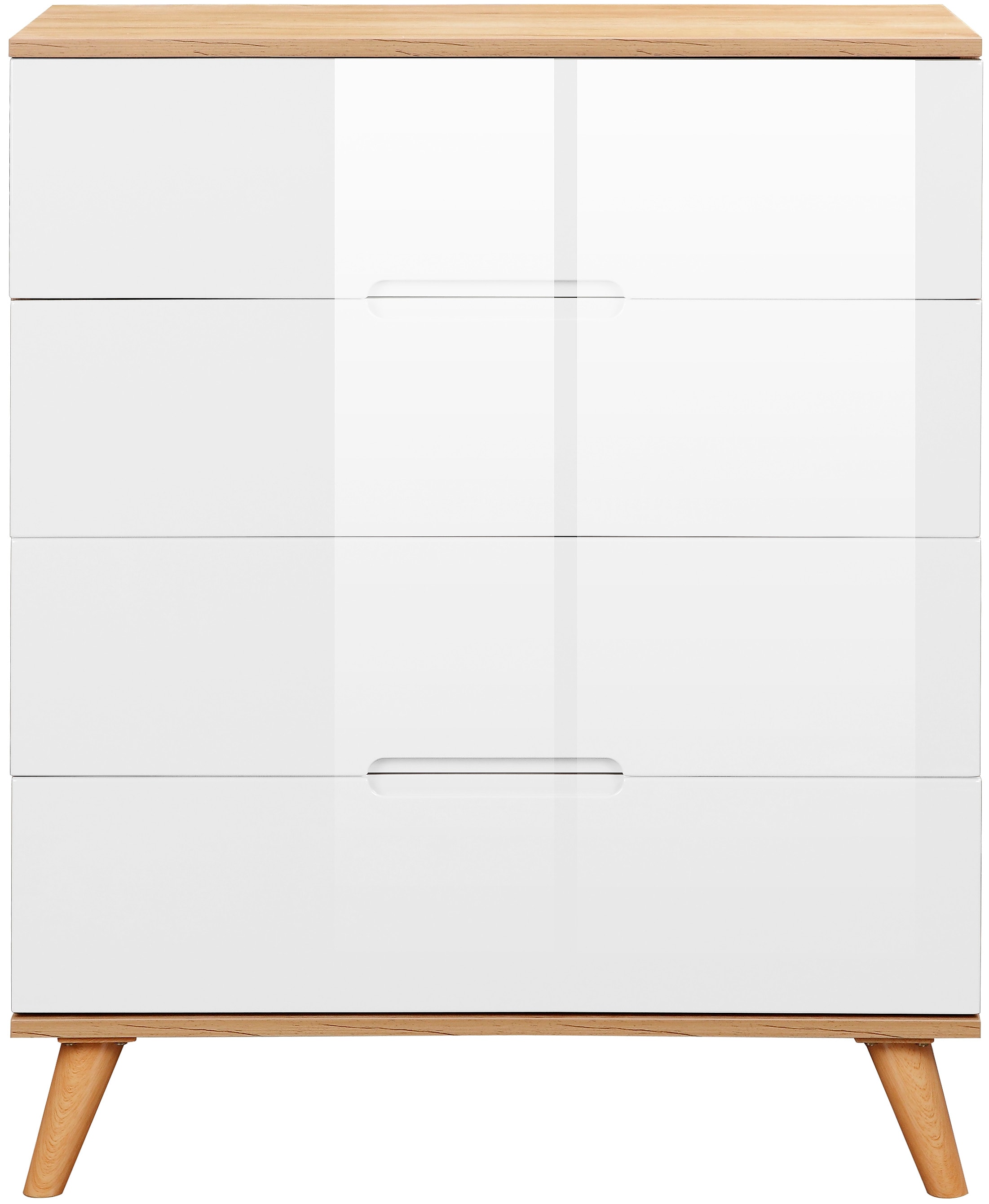 andas Schubkastenkommode »Lund Schlafzimmerschrank Wäscheschrank mit hochglänzenden Fronten«, (Kommode mit 4 Schubladen für viel Stauraum), Schlafzimmerkommode Bestseller im skandinavischem Design