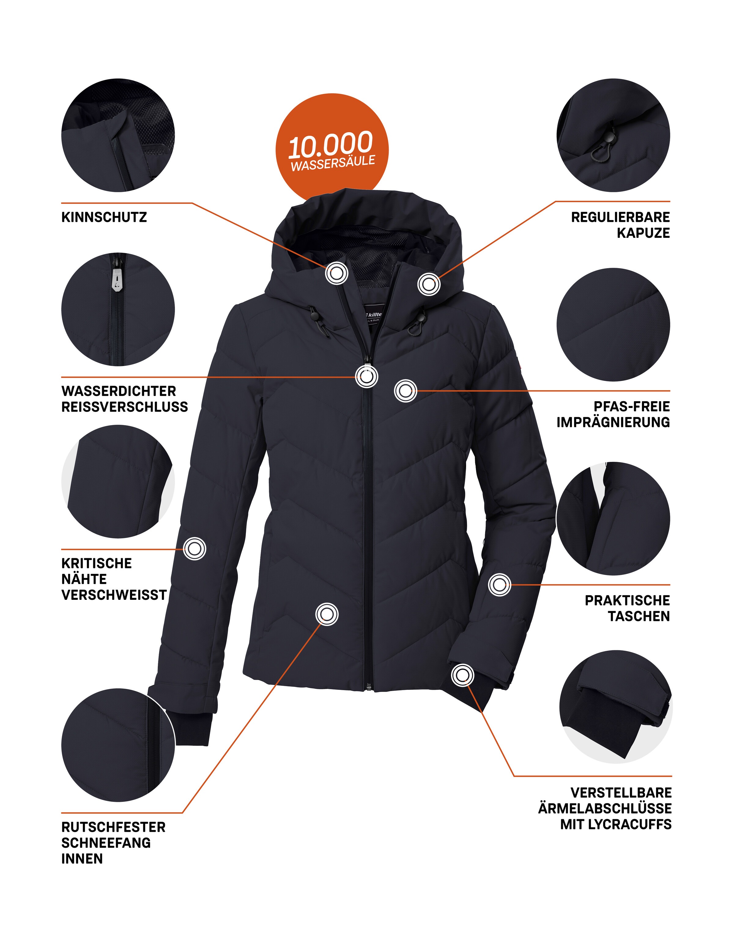 Killtec Skijacke »KSW 31 WMN SKI QLTD JCKT«, Winddichte, wasserabweisende Skijacke mit Daunenoptik und Schneefang