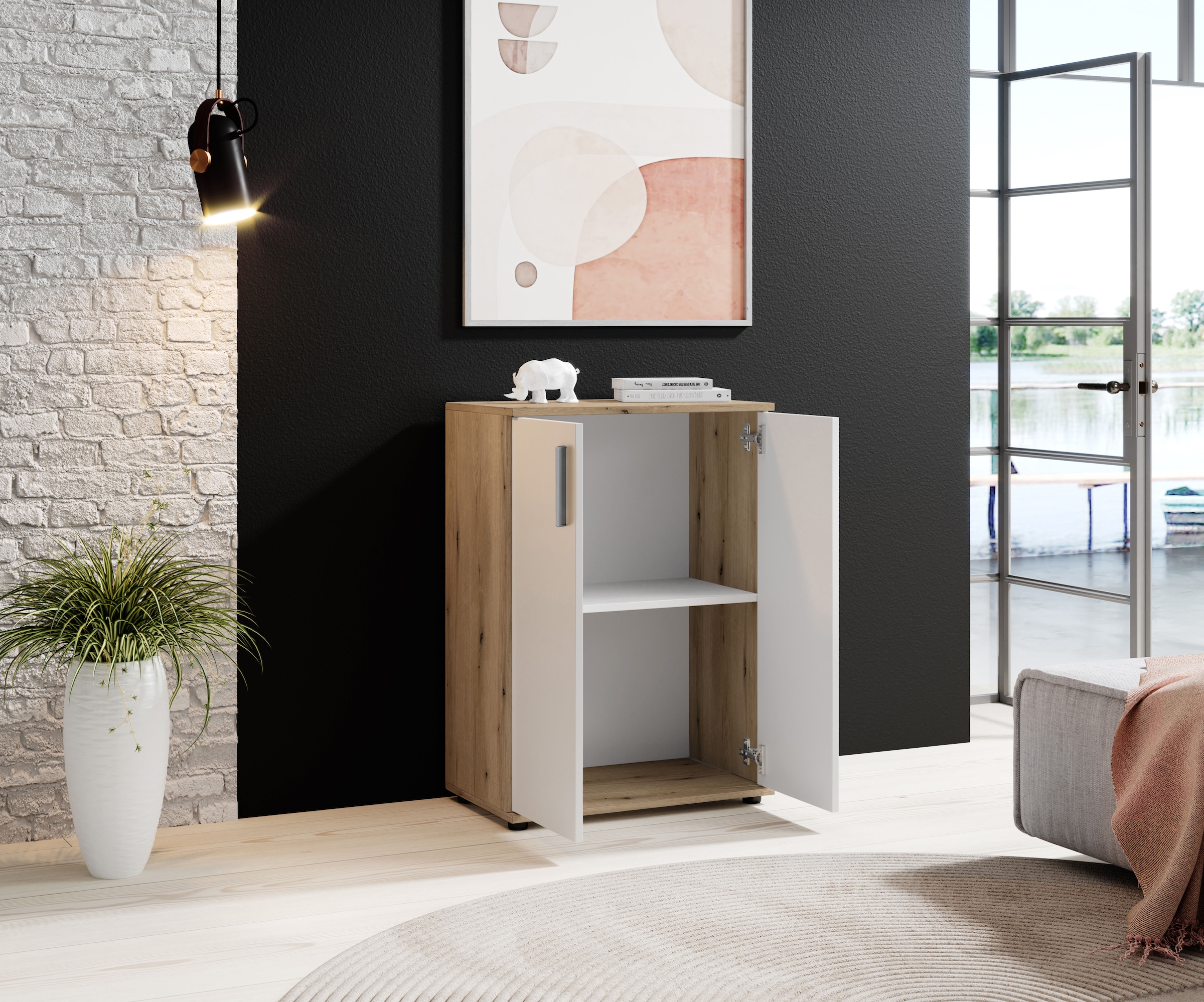 HBZ Kommode »BC-Drift-2, Mehrzweckschrank Stellmaß BxHxT 60x84x35 cm«, (1 St.), Schrank mit 2 Türen und 1 Einlegeboden