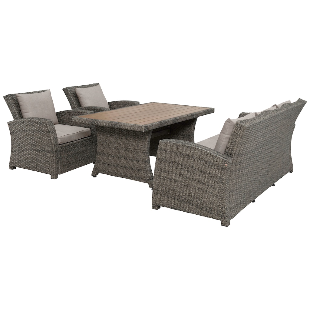 KONIFERA Gartenlounge-Set »Siros«, (Set, 12 tlg., 1x 3er Sofa, 2x Sessel, 1x Tisch 135x82x65cm, inkl. Auflagen)