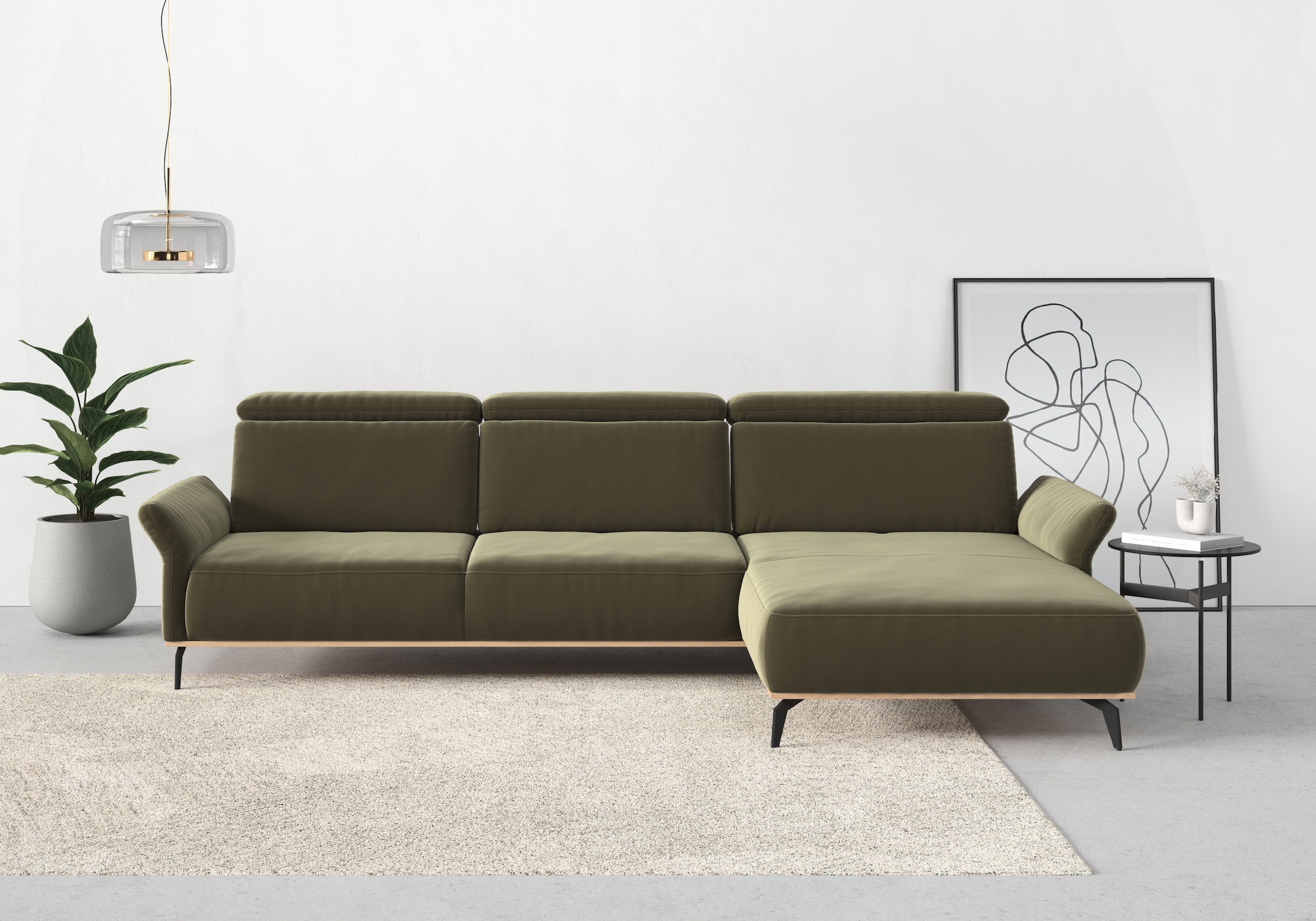 Home affaire Ecksofa »Fjord L-Form« massiv, wahlweise mit Armlehnfunktion, Kopf- Sitztiefenverstellung