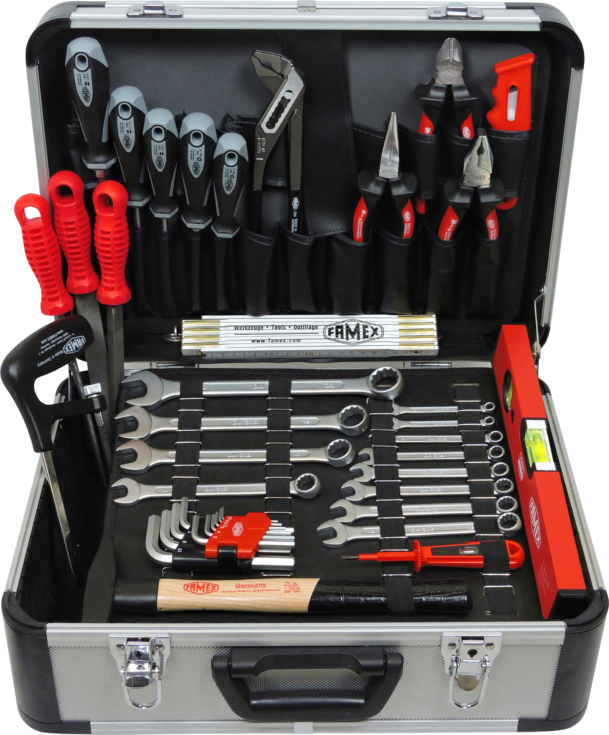 FAMEX Werkzeugset »729-18 - PROFESSIONAL«, Alu-Werkzeugkoffer, Kapazität 30 kg, mit 66-tlg. Steckschlüsselsatz