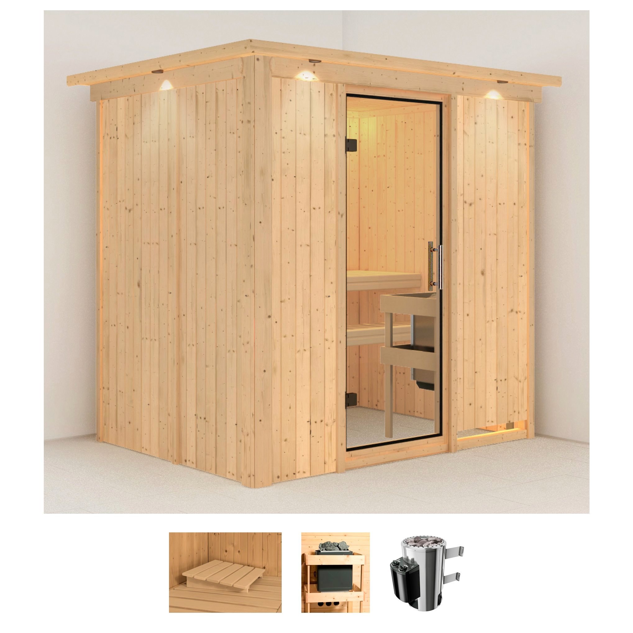 Karibu Sauna »Finja« Set, 3,6-kW-Plug & Play Ofen mit integrierter Steuerun günstig online kaufen