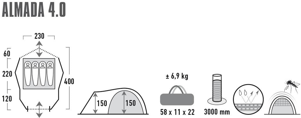 High Peak Kuppelzelt »Zelt Almada 4.0«, 4 Personen, (mit Transporttasche)