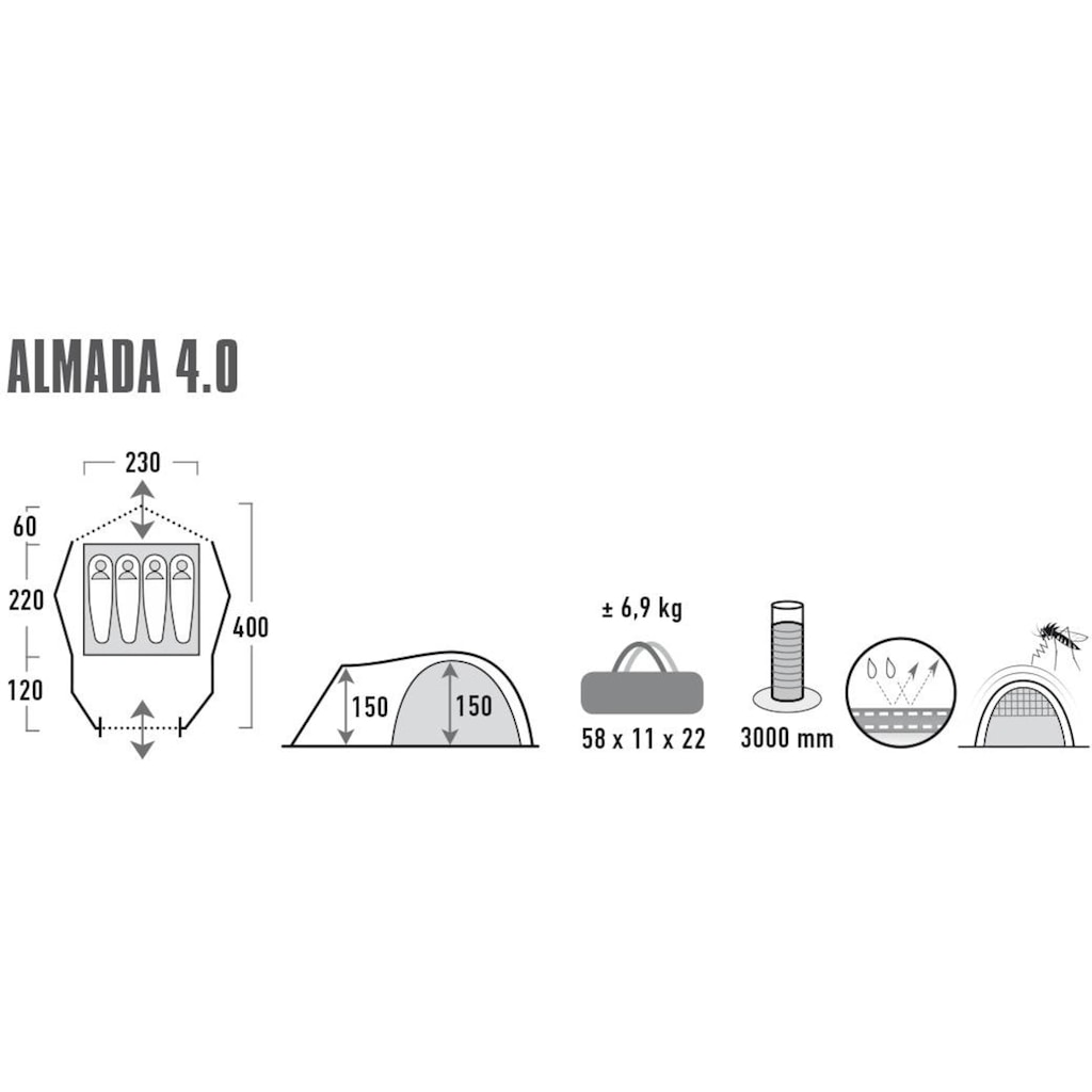 High Peak Kuppelzelt »Zelt Almada 4.0«, 4 Personen, (mit Transporttasche)