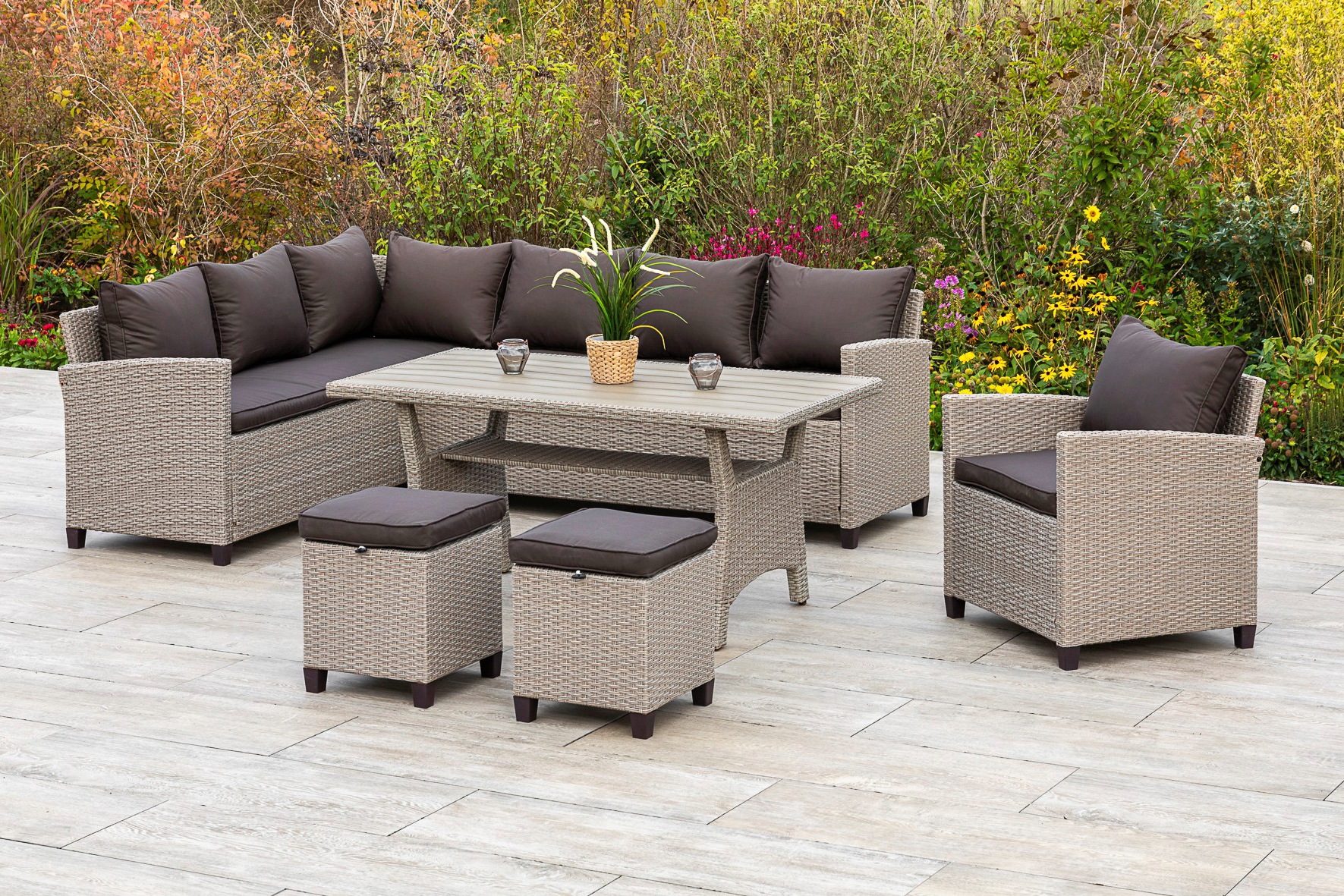 MERXX Garten-Essgruppe »Palma« 1x Eckbank, 1x Sessel, 2x Hocker, 1x Tisch 1 günstig online kaufen