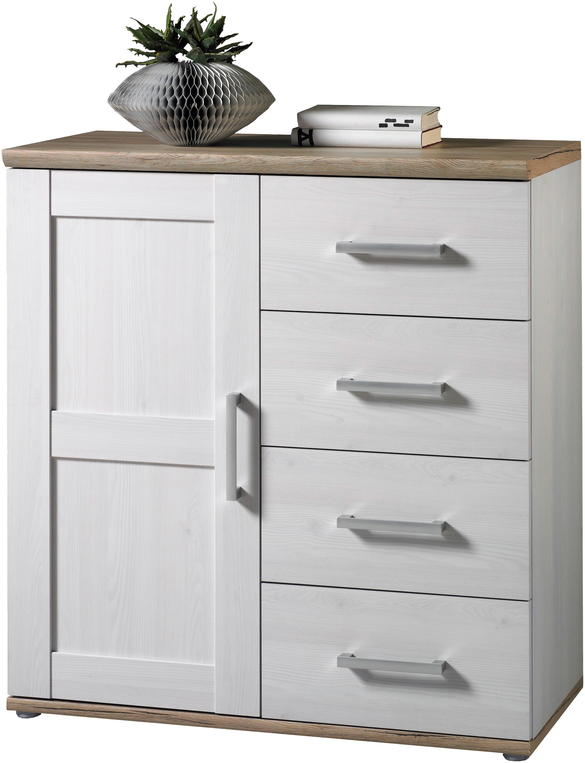 HBZ Kommode »Romance im Landhaustil, BxHxT 93x99x45 cm«, Schrank mit 1 Tür, 4 Schubkästen und 2 Einlegeböden