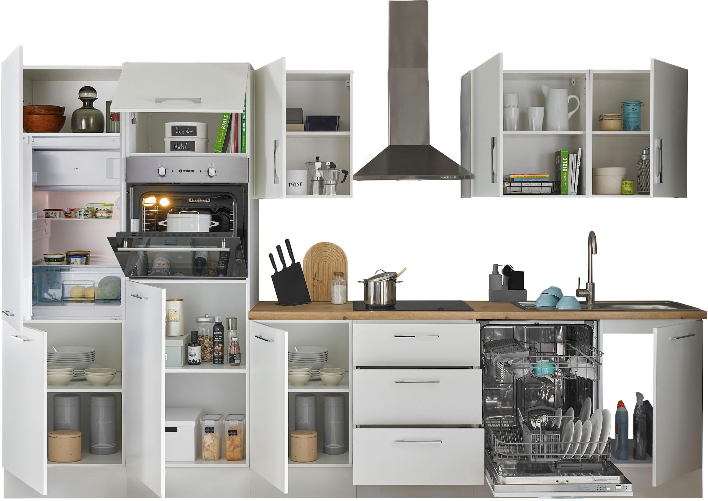 BASIC by Balculina Küchenzeile »Turin«, Breite 340 cm, wahlweise mit E-Geräten