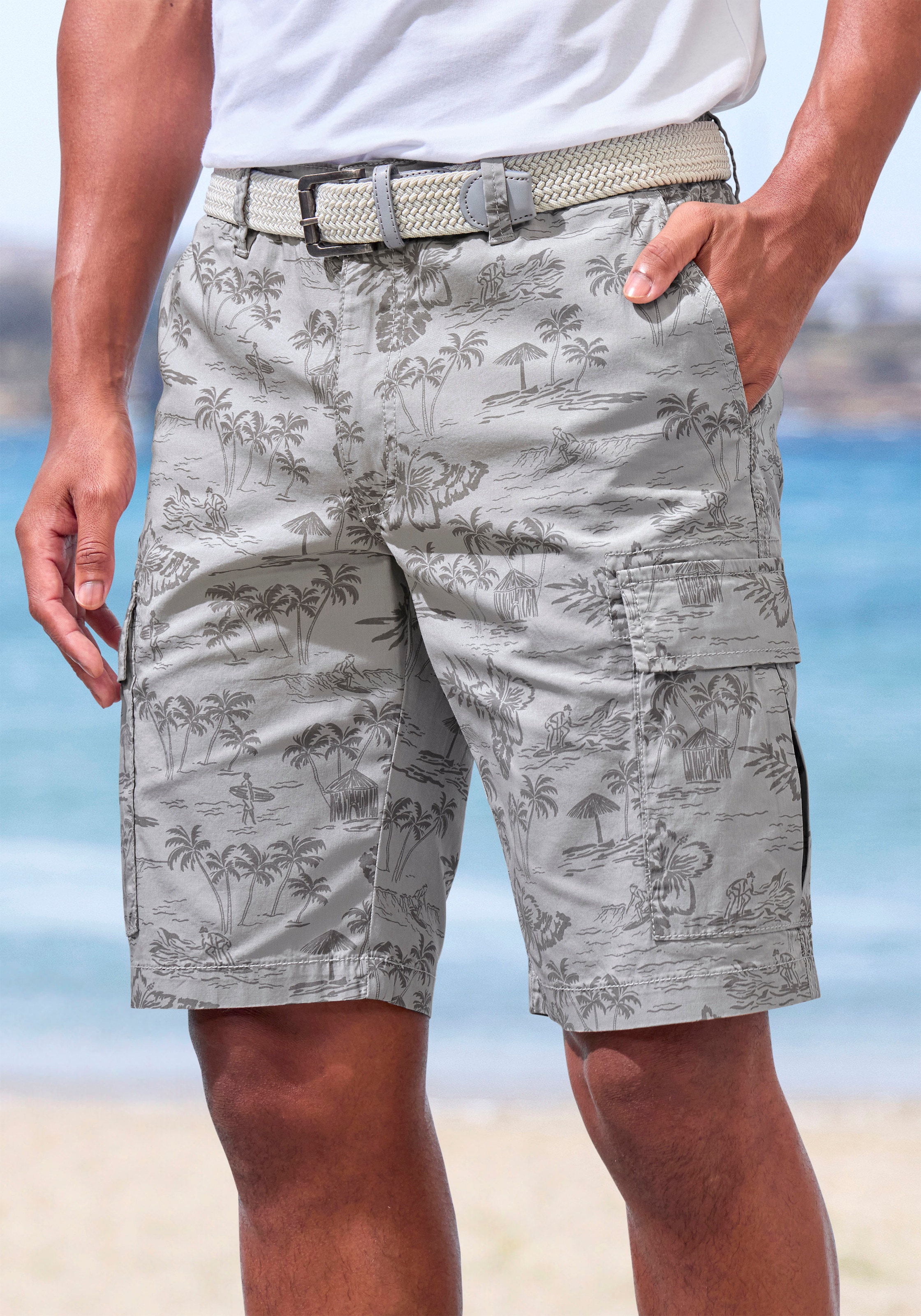 John Devin Cargoshorts »- Bermuda mit Cargotaschen und sommerlichem Palmen Druck«  Shorts aus elastischer Baumwolle, modisch bedruckt