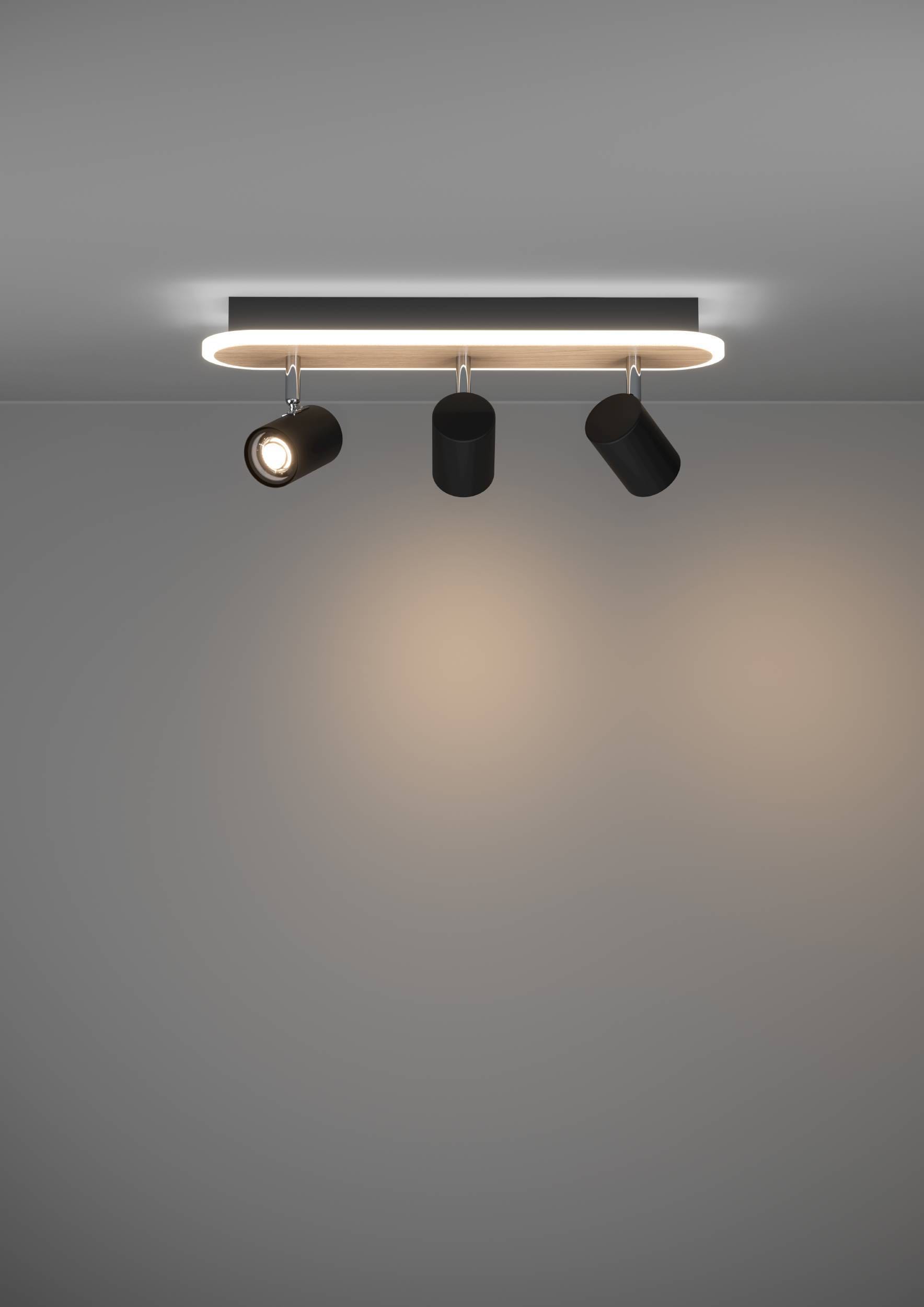 EGLO Deckenleuchte »Rimbocchi Deckenlampe, Metall und Holz-Optik, Spotbalken schwenkbar« LED-Modul 1 Stk. Warmweiß Spot - L46 x B10 x H15 cm - schwarz, braun - 20W inkl.