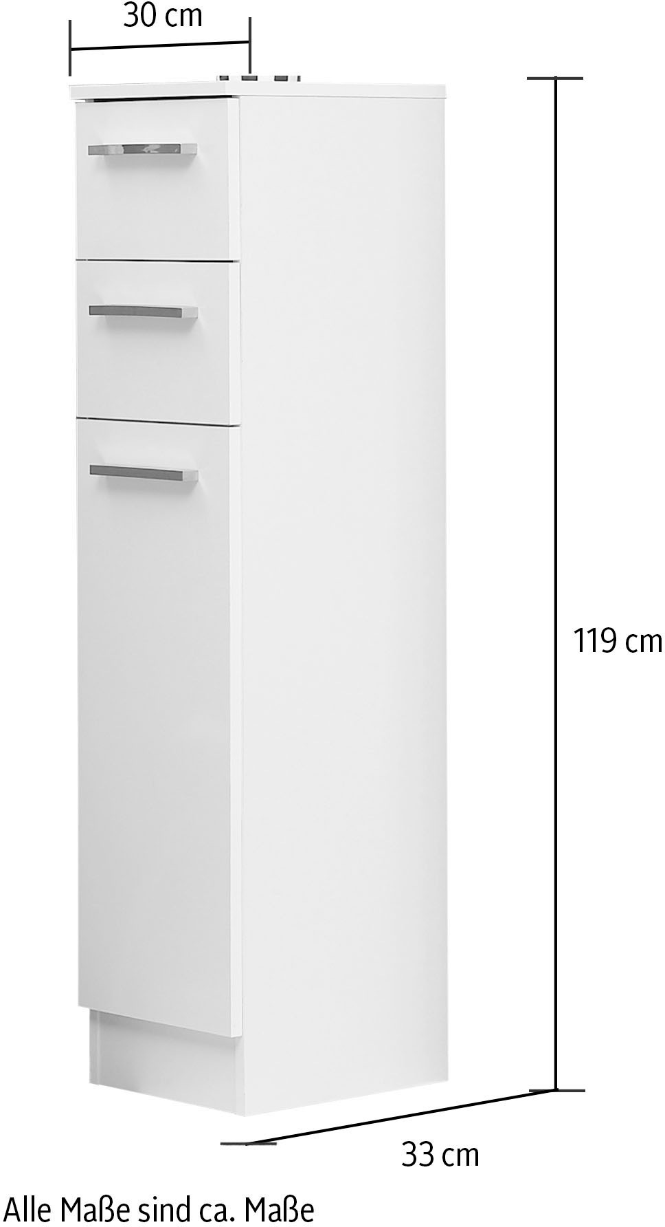 Saphir Unterschrank »Quickset 335 Badschrank, 1 Tür, 2 Schubladen, 30 cm breit«, Badezimmer-Unterschrank, Weiß Glanz, Griffe in Chrom Glanz