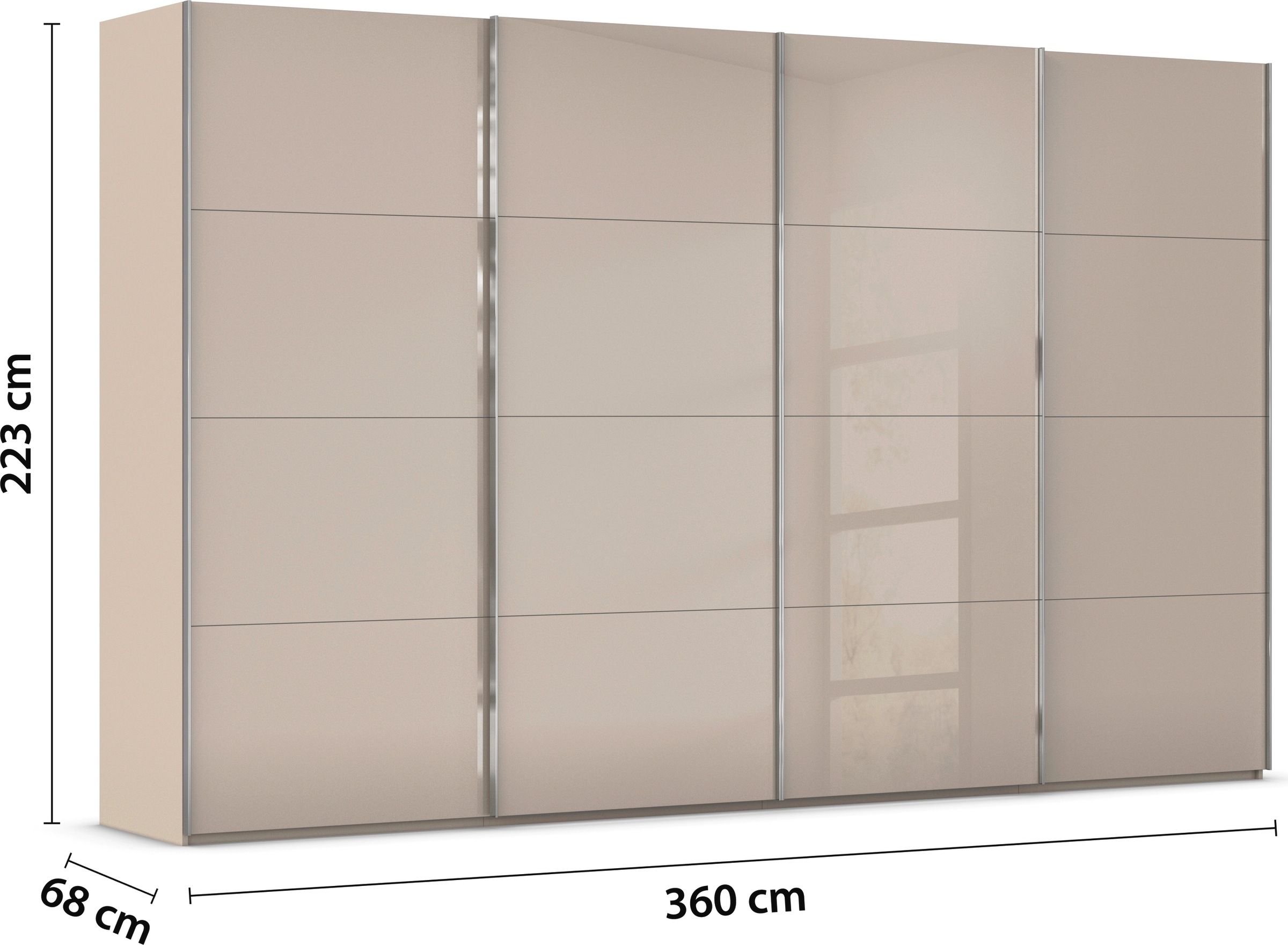 rauch Schwebetürenschrank »Kleiderschrank Schrank Garderobe Schlafzimmerschrank SCALE-FYRA«, edle viergeteilte Türen mit Glas-Front viele Farben MADE IN GERMANY