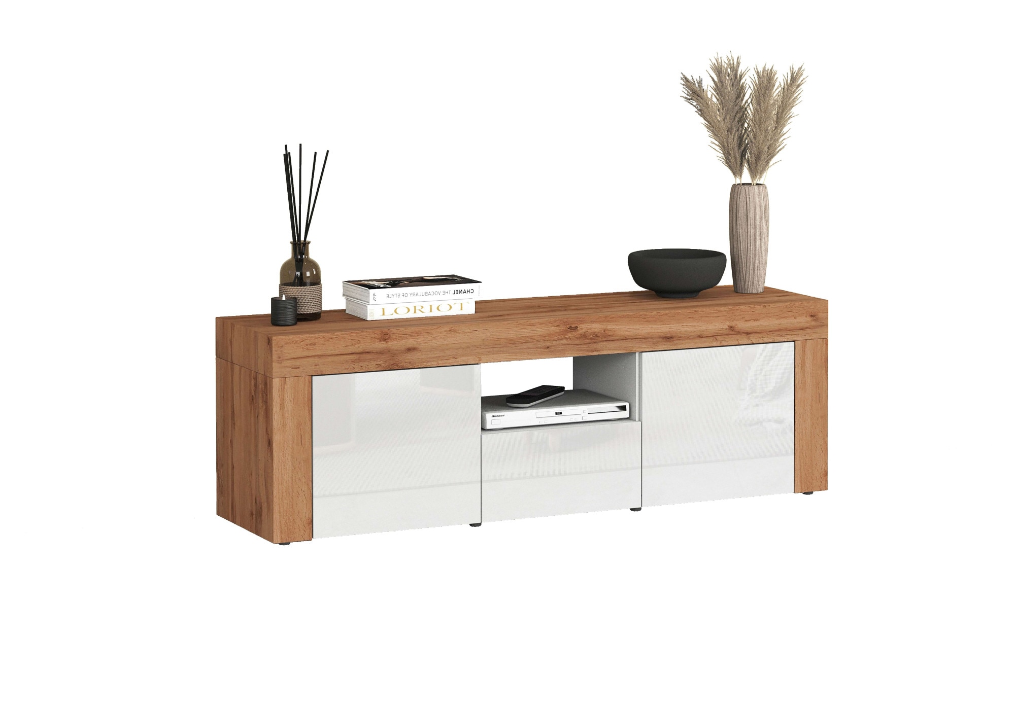 INOSIGN Lowboard »CHRONOS Breite 155 cm mit 2 Türen, 1 Schublade,1 offenes Fach«, (1 St.), TV-Board, Sideboard niedrig, Grifflos mit Push to Open 'Made in Italy'