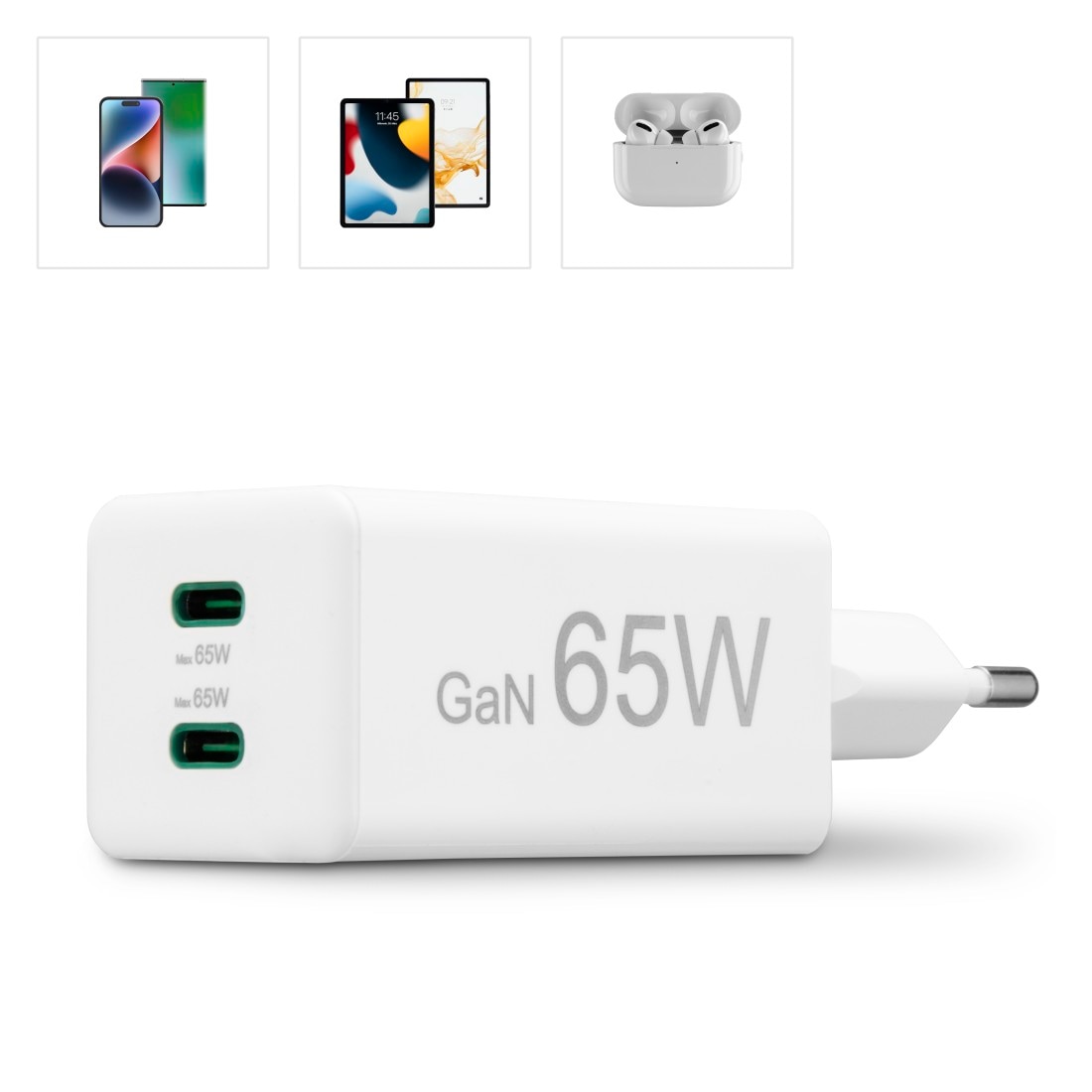 Hama Schnelllade-Gerät »USB-Ladegerät (Schnellladegerät Handy, Netzteil Laptop, 2x USB-C, 65W)«, (1 St.)