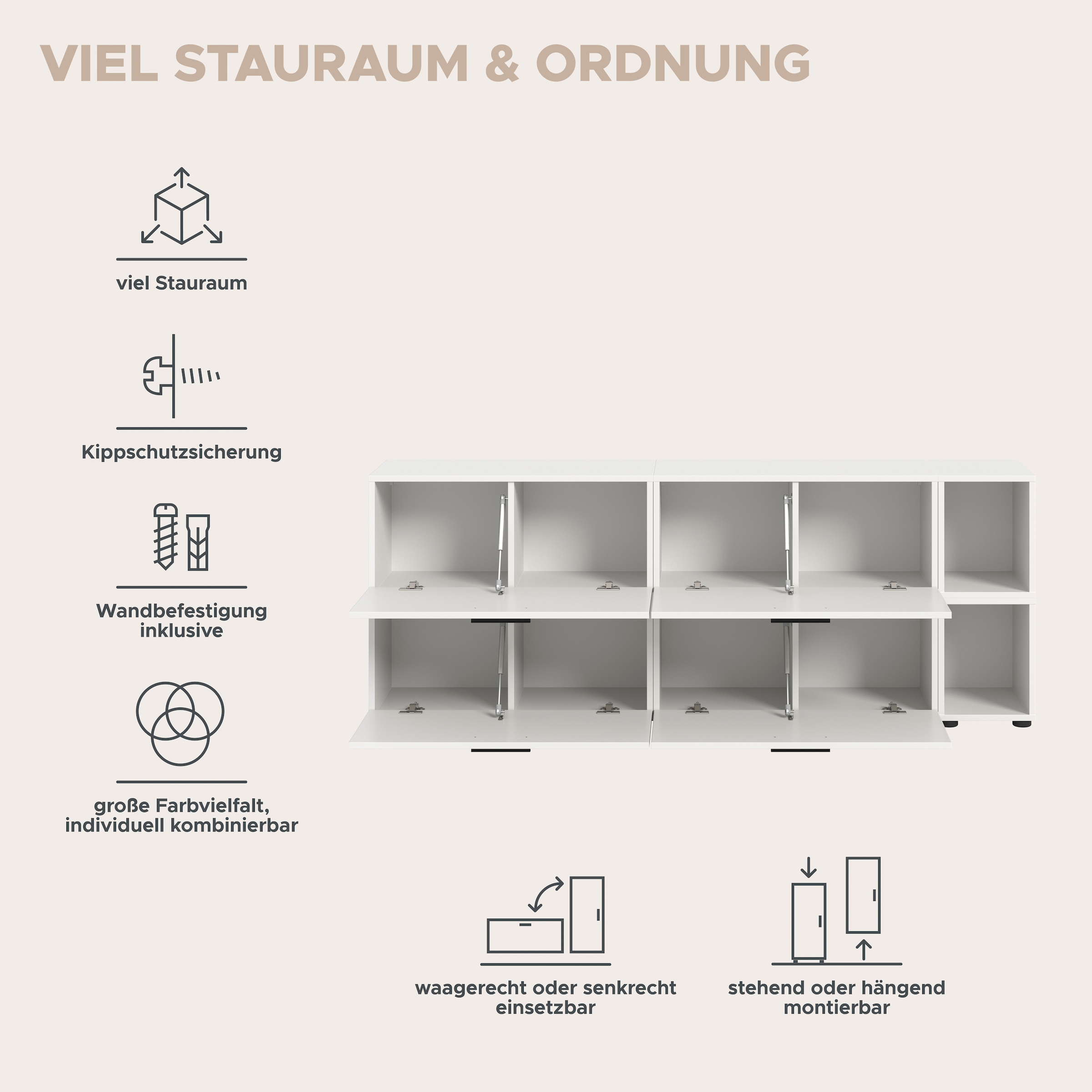 Home affaire Wohnwand »ENESTE, 6-teilig, in verschiedenen Farben, individuell kombinierbar« verschiedenste Kombinationmöglichkeiten, stehend oder hängend, 2 Stk. tlg.