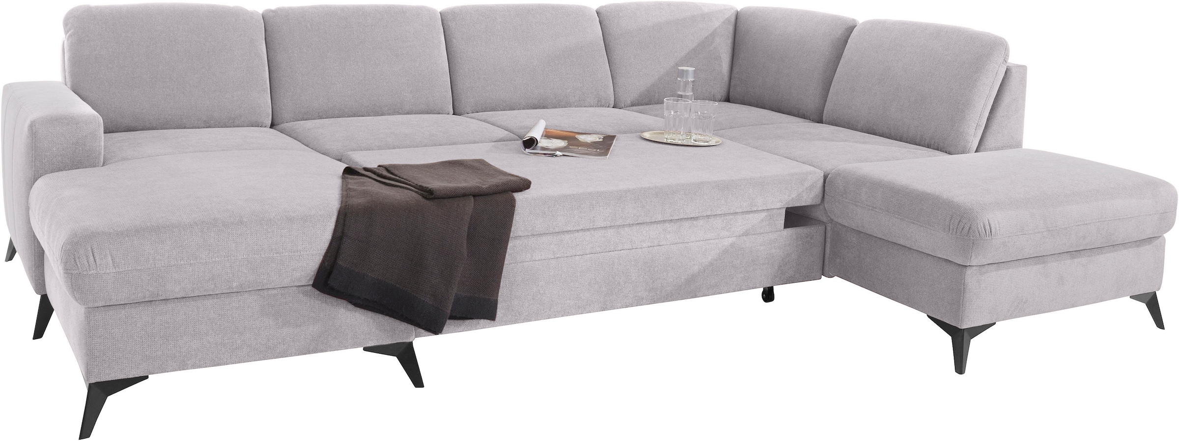 Places of Style Wohnlandschaft »Lolland U-Form«, Wahlweise mit Bettfunktion und Stauraum, auch mit abwischbarem Bezug