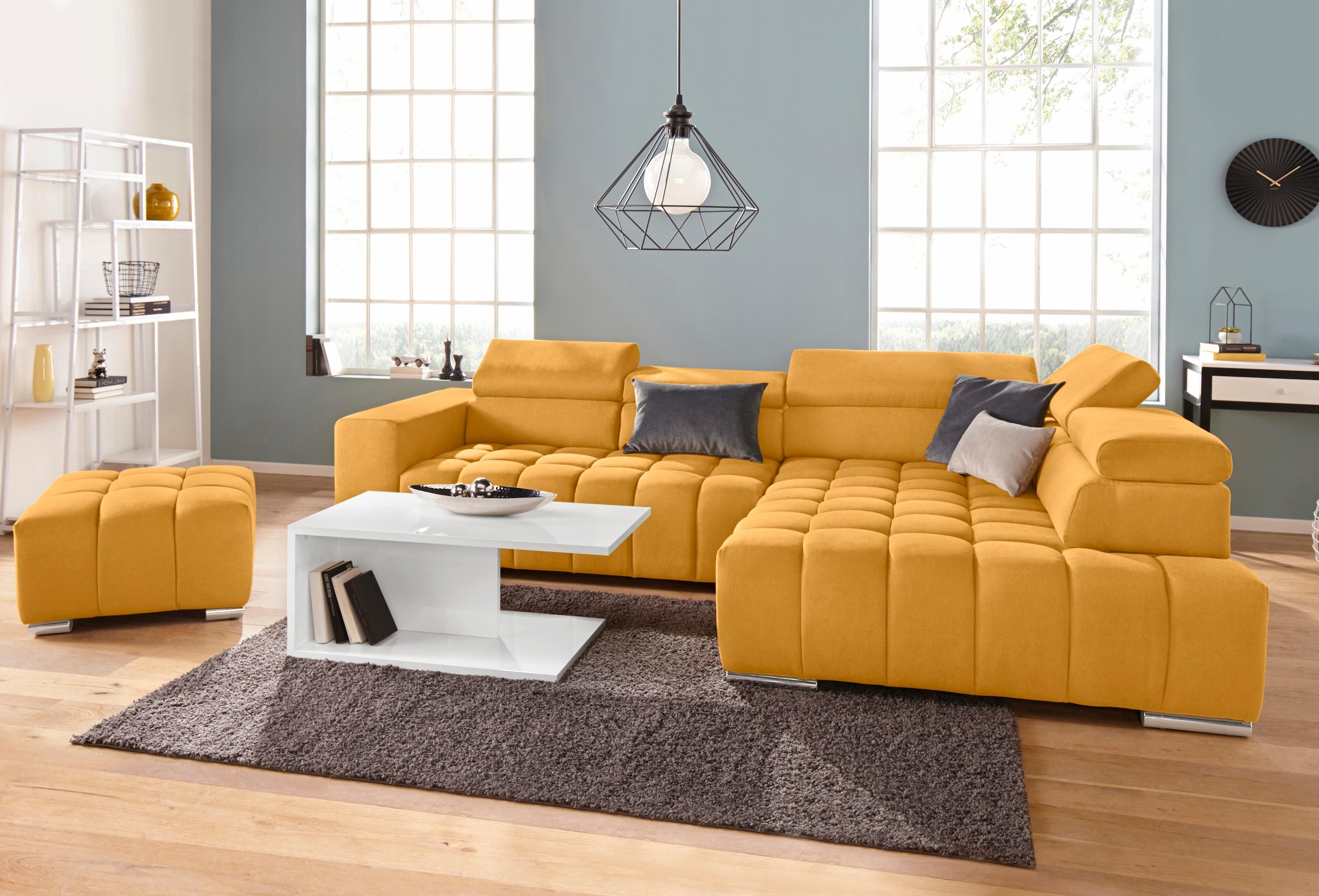 exxpo - sofa fashion Ecksofa »Elias, aktuelle Kreuzsteppung im Sitz, bequem, L-Form«, mit Kopf- bzw. Rückenverstellung, wahlweise mit Bettfunktion