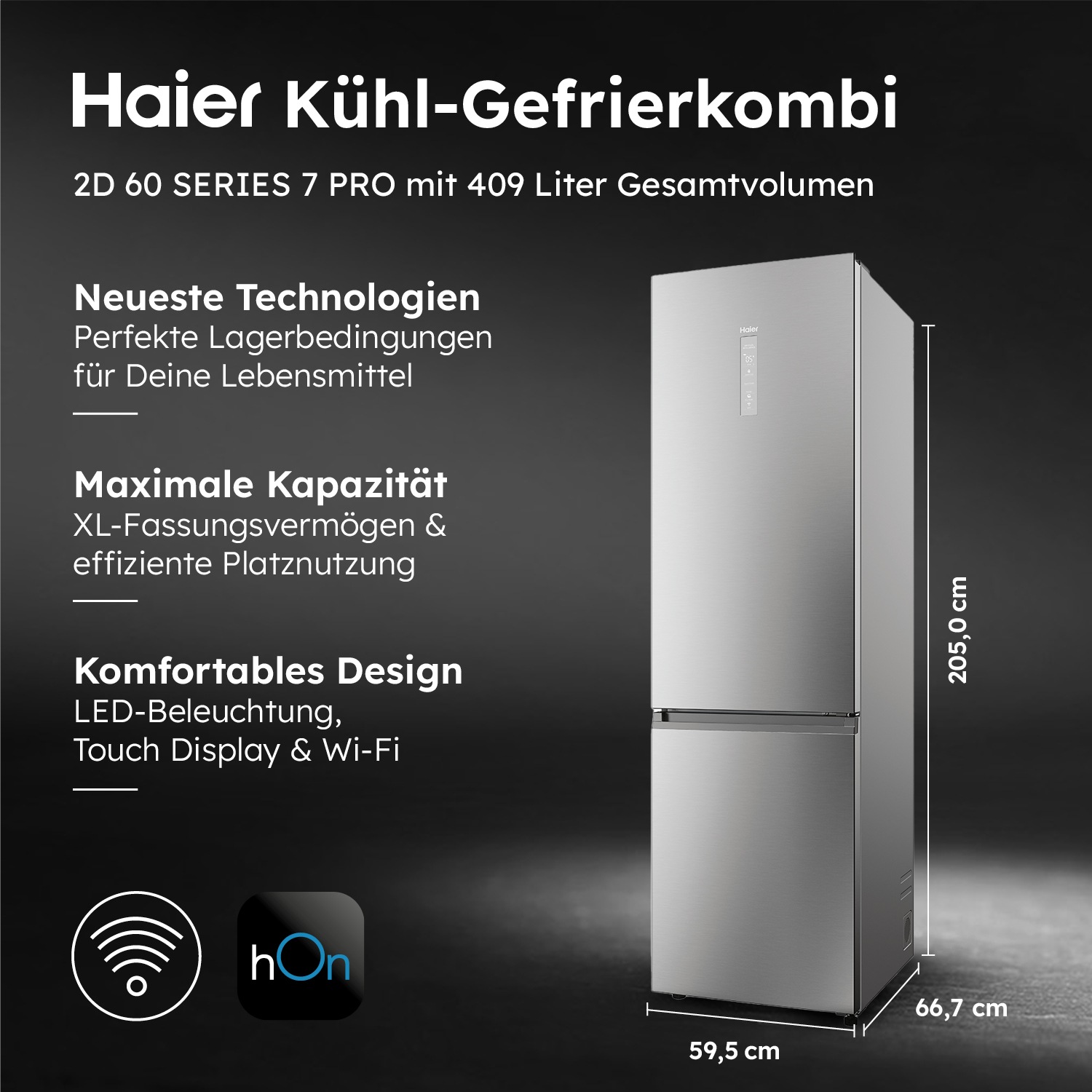 Haier Kühl-/Gefrierkombination 2D 60 Series 7 »HDPW7620AANPK«, Absolut effizient: Nur 92 kWh jährlicher Energieverbrauch