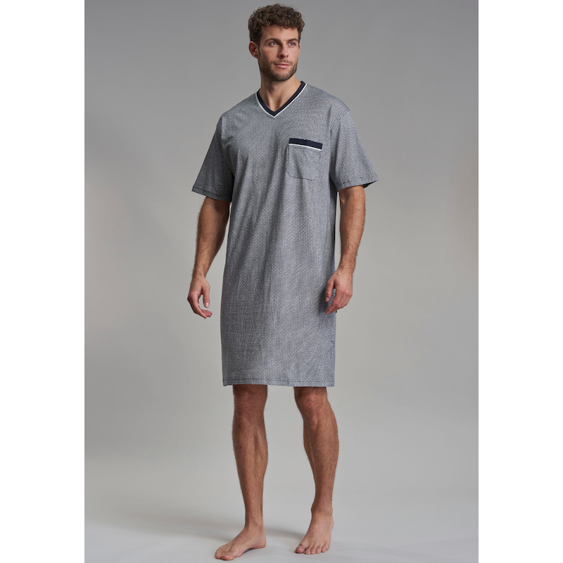 GÖTZBURG Nachthemd »Brooklyn« Brusttasche V-Ausschnitt, Kurzarm, Brusttasche, mit Muster, Baumwolle, weich blau-mittel-Minimal 52L - N-Gr N-Gr 52L...