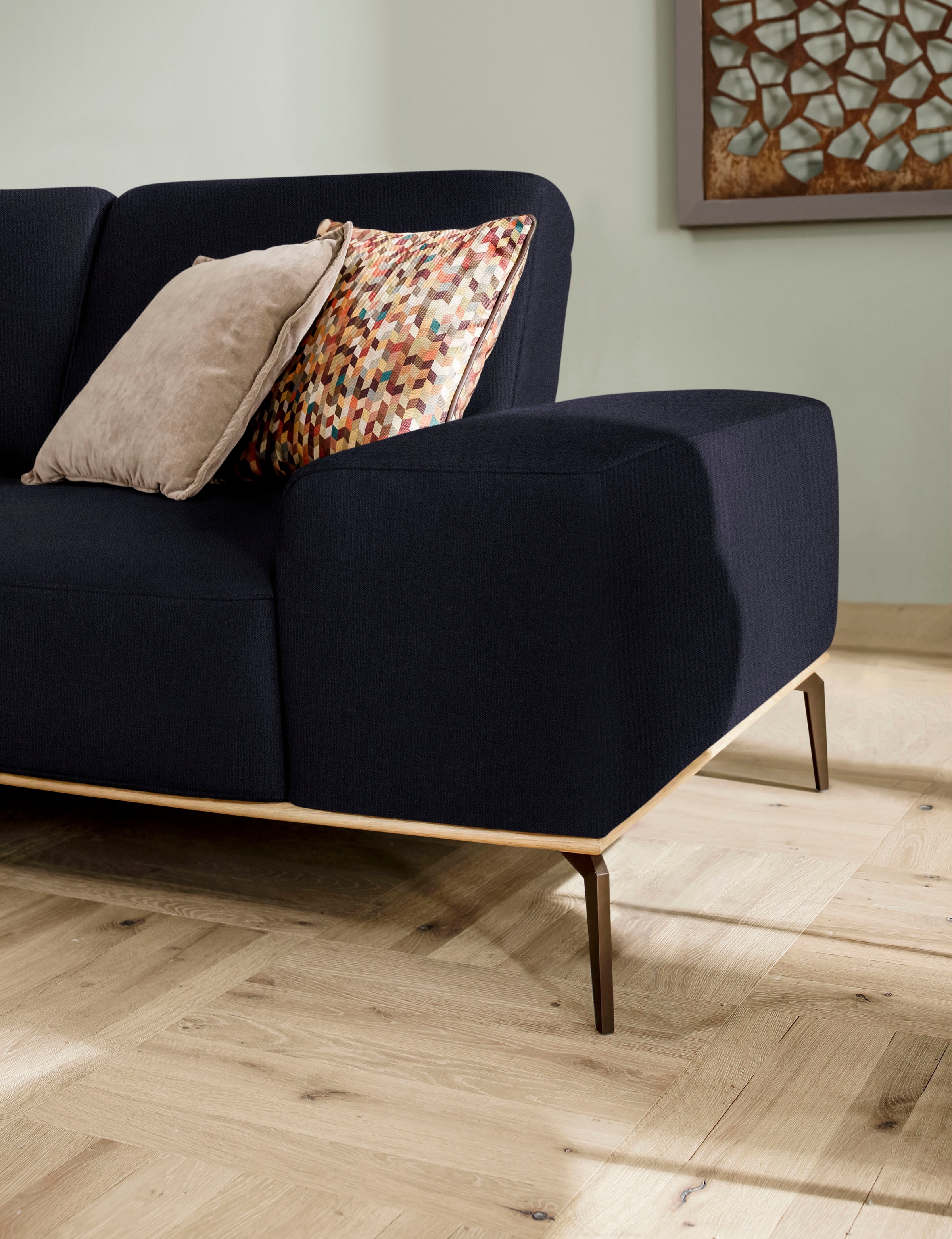W.SCHILLIG Ecksofa »run, Designsofa mit tollem Sitzkomfort, bequem, L-Form«, mit Holzsockel, Füße in Bronze pulverbeschichtet, Breite 279 cm