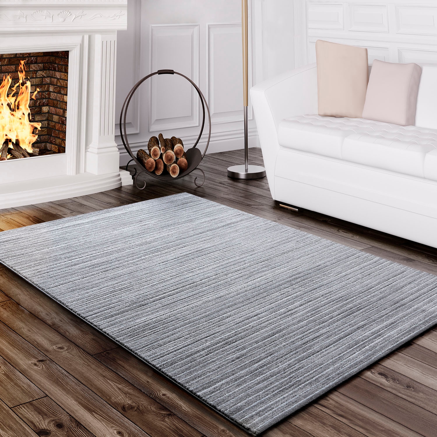 Paco Home Teppich »Tivago 000«, rechteckig, 16 mm Höhe, Kurzflor, einfarbig und mit Streifen, Wohnzimmer
