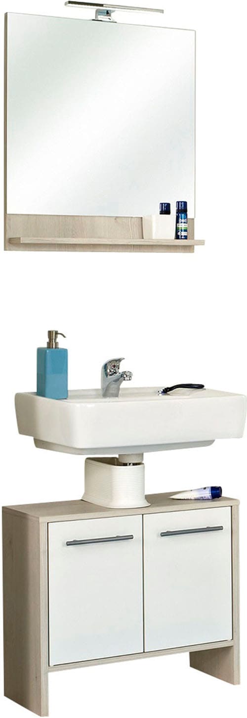 Saphir Badmöbel-Set »Quickset 350 2-teilig, mit Waschbeckenunterschrank und LED-Spiegel«, (Set), Pinie Ida hell Nachbildung, mit 2 Türen, ohne Waschbecken