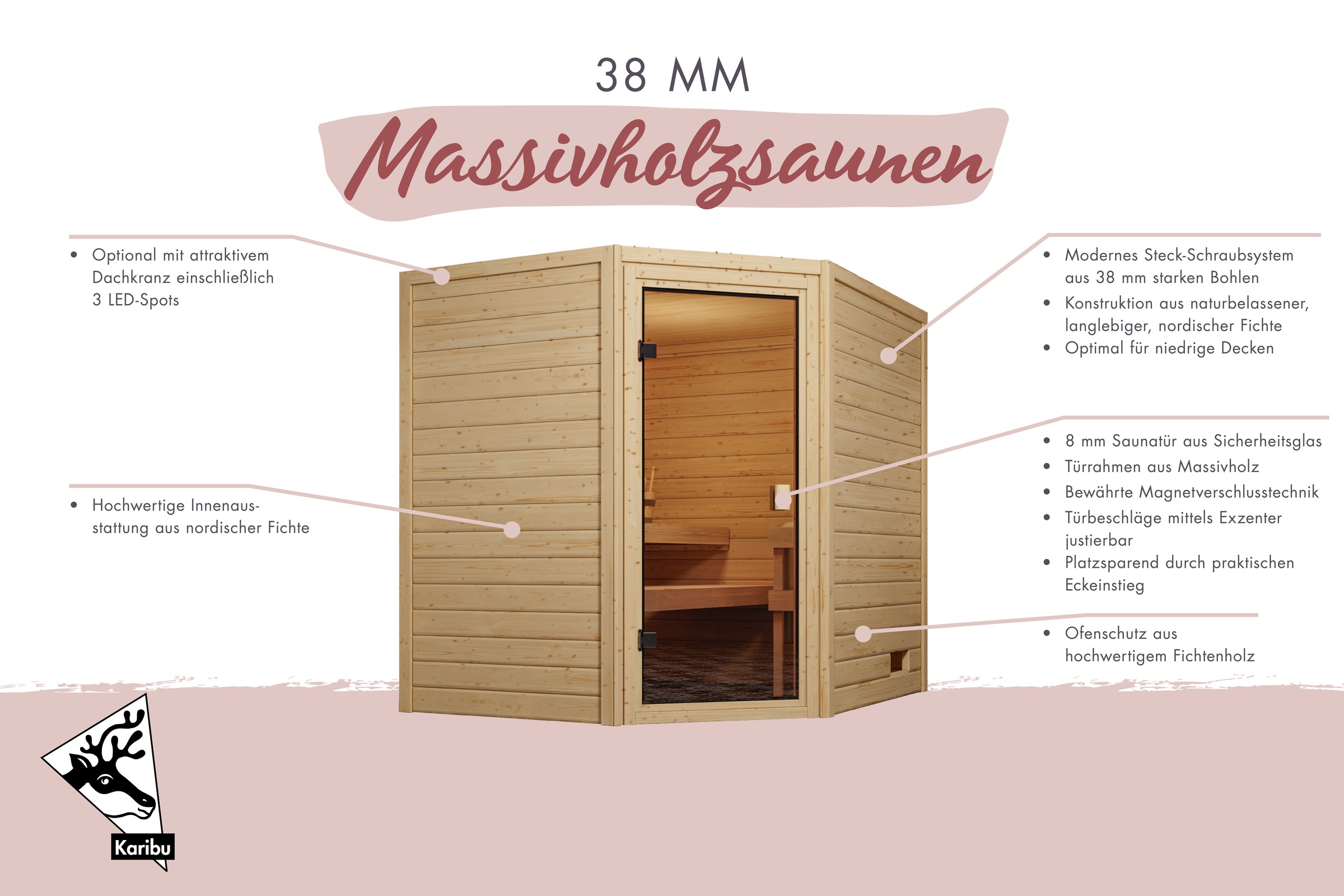 Karibu Sauna »"Trixi" mit bronzierter Tür und Kranz, naturbelassen«, aus ho günstig online kaufen