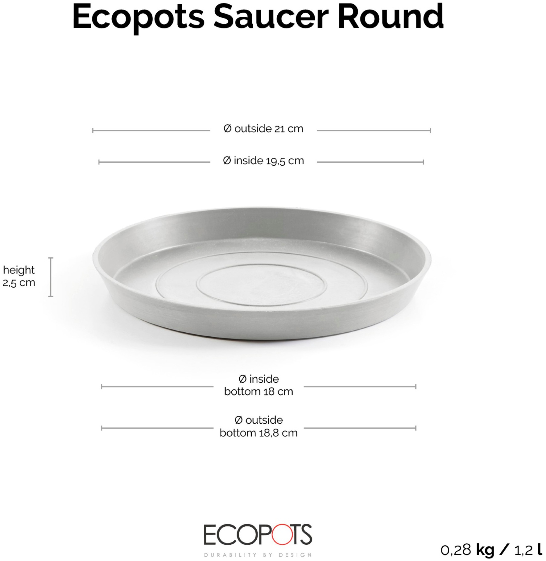 ECOPOTS Topfuntersetzer »Rund 25 Weißgrau«, für innen und außen: frostsicher, bruchsicher und lichtbeständig