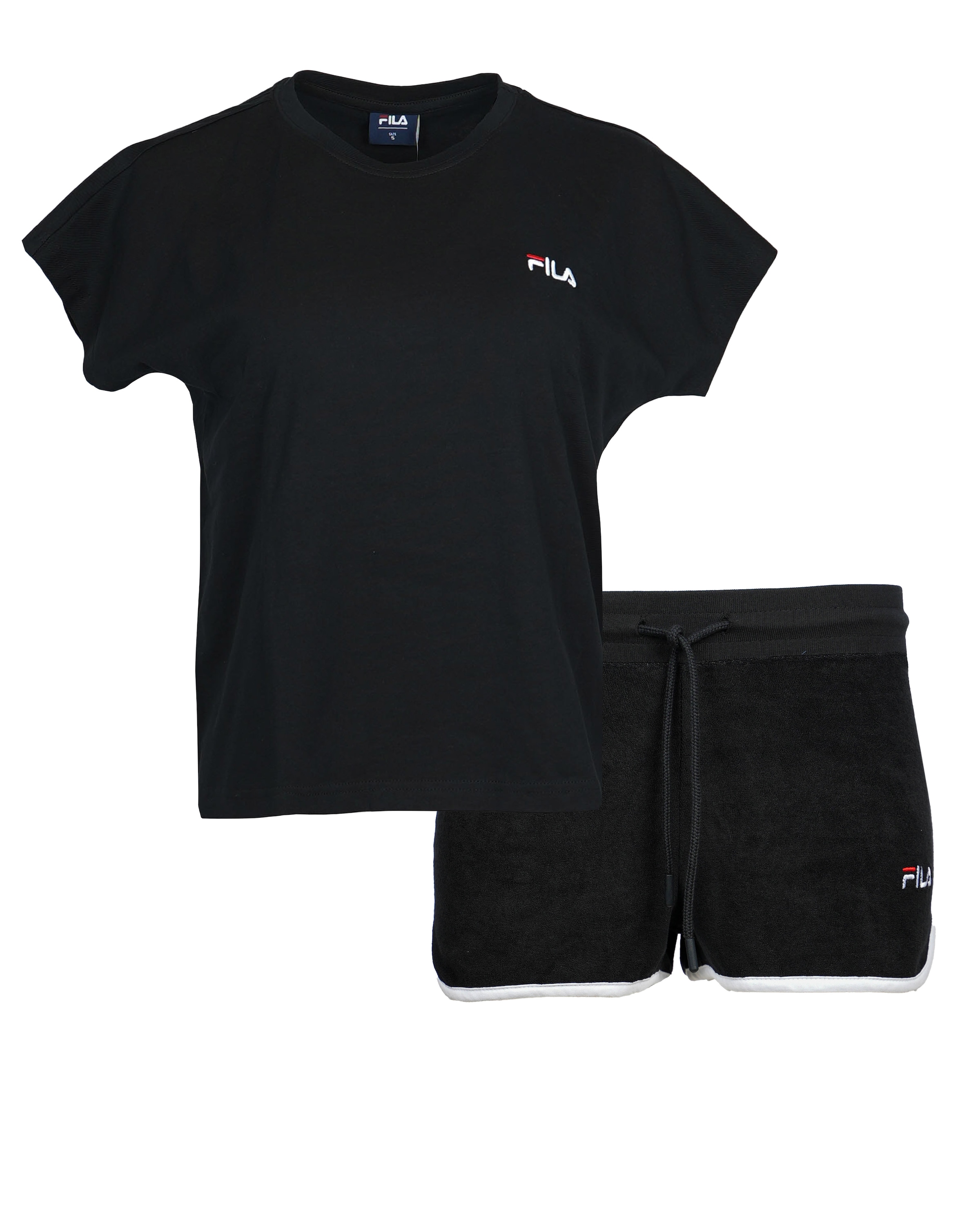 Fila Shorty »WOMAN JERSEY TOP + TERRY SPONGE SHORTS PYJAMAS«, (2 tlg.), mit kontrastreichen Paspeldetails
