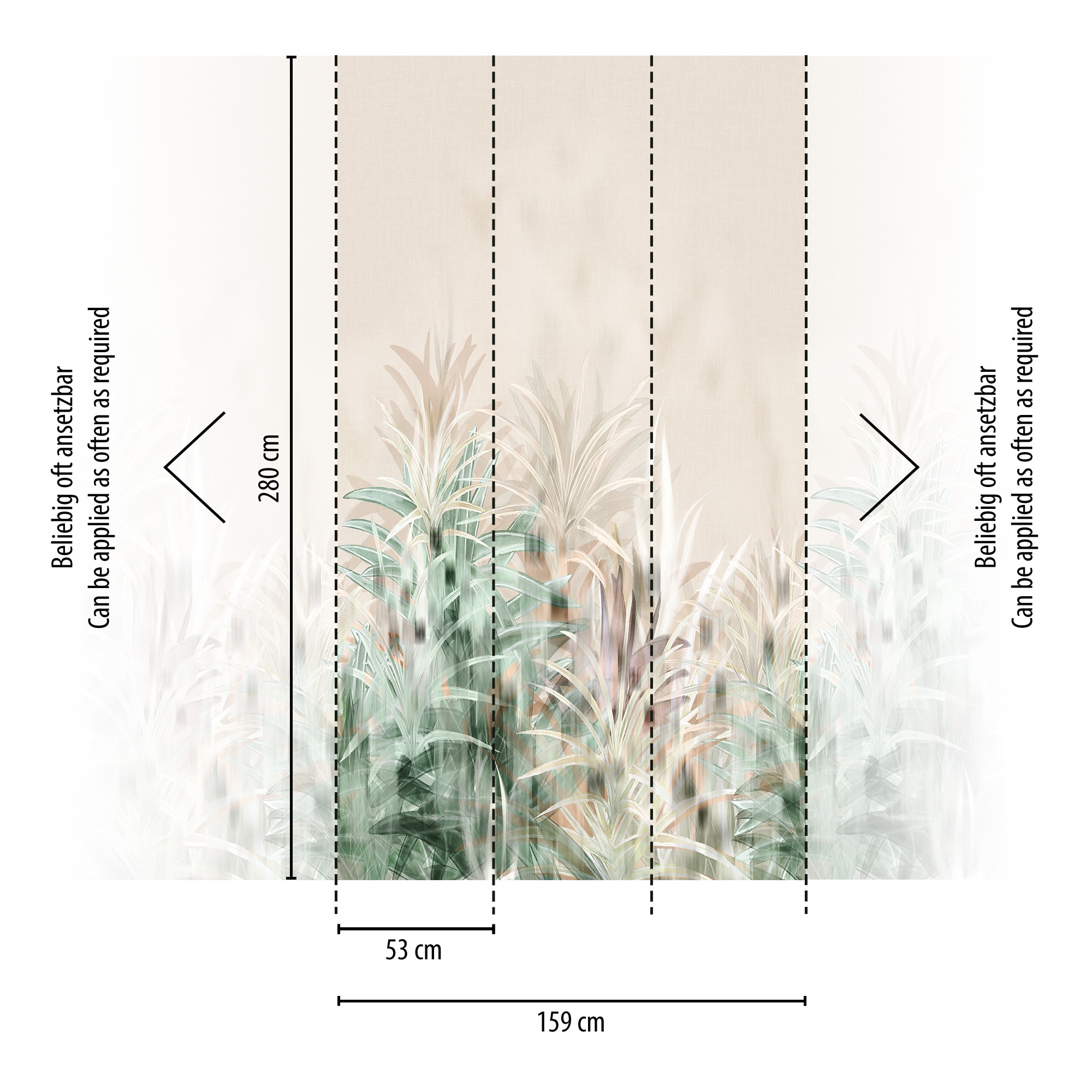 CosmoLiving by Cosmopolitan Vliestapete »Brookfield Place Fototapete« matt strukturiert Zarte Tropenblätter auf hellem Grund