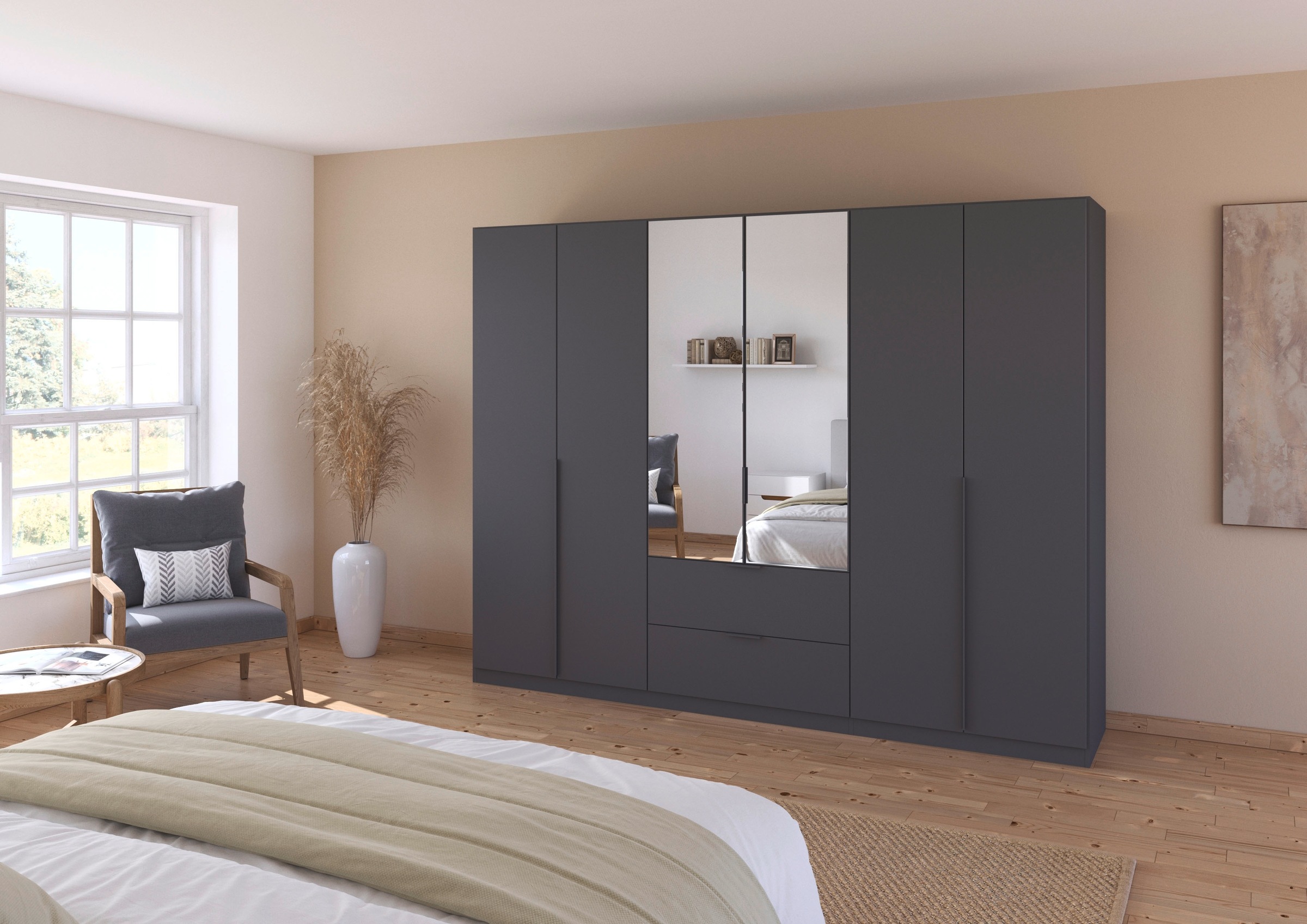 rauch Drehtürenschrank »Kleiderschrank Schrank Garderobe AGORDO mit Dekor- oder Hochglanzfront«, (in zwei Griff-Farben mit Dekor- oder Hochglanzfront), mit Außenschubkästen, in 6 Breiten und 2 Höhen MADE IN GERMANY