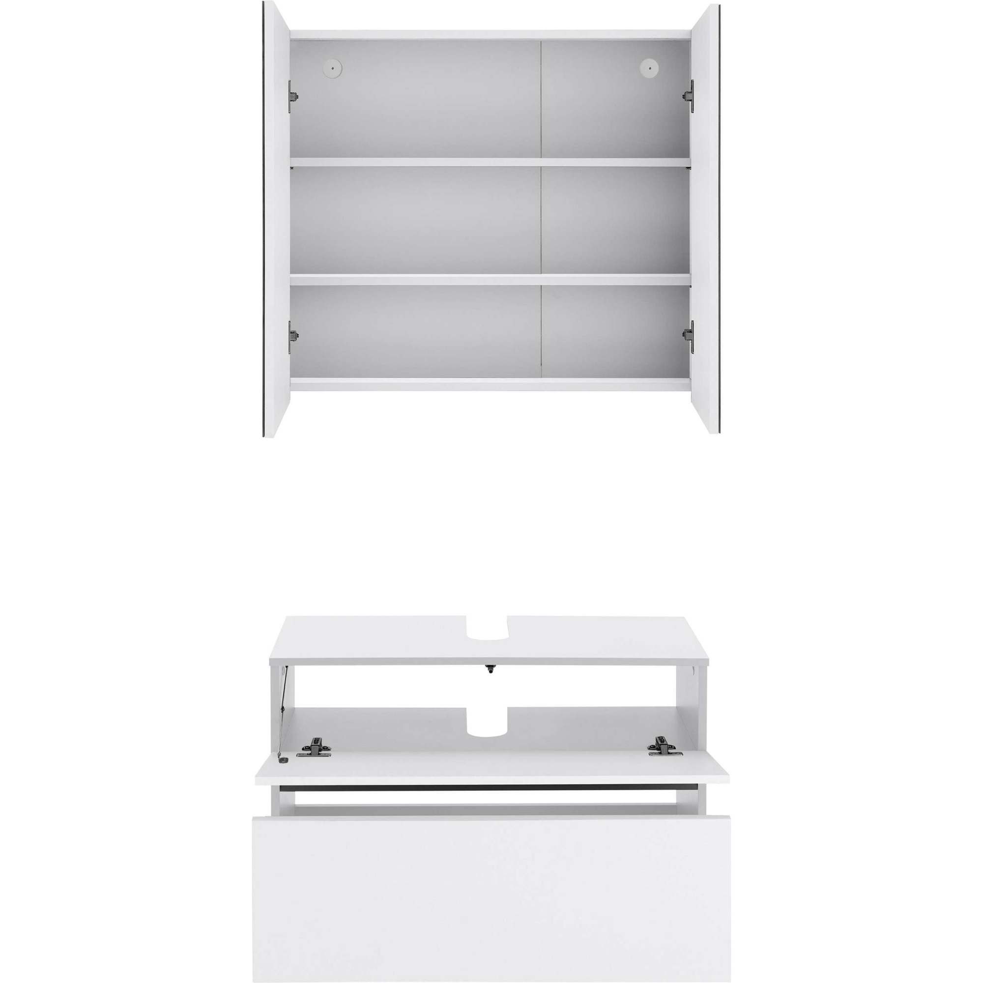 Home affaire Badmöbel-Set »Wisla«, (Set, 2 St.), Spiegelschrank, WBU mit Siphonausschnitt u. Push-to-open, Breite 80 cm